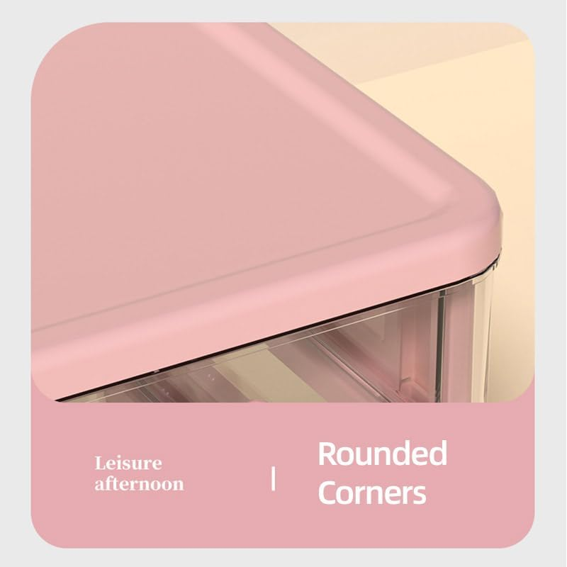 AIMALL Bunny Desktop Storage Box &ndash; Transparent Drawer Organizer for Students and Cosmetics, 3-Tier Plastic Finishing Box, 6.69 X 5.28 X 6.3 Inches, Pink/White image number 5