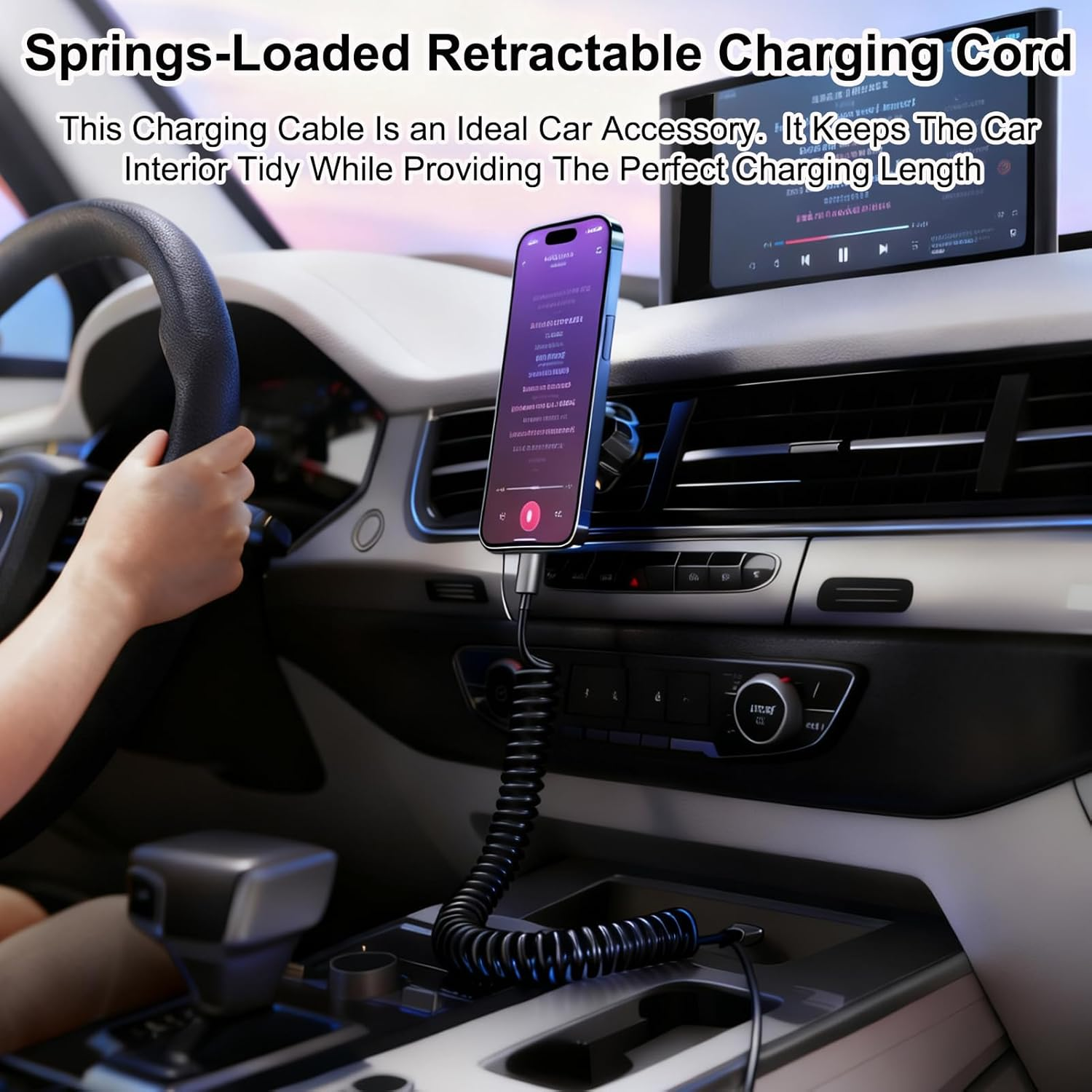 Coiled USB C Cable 120W 2-Pack, 1M USBA to USBC Fast Charging Car Cord with Extra Durability & Data Sync for Iphone 17/16/15, Galaxy S25/S24, Ipad, Macbook, Carplay and Android Auto image number 2