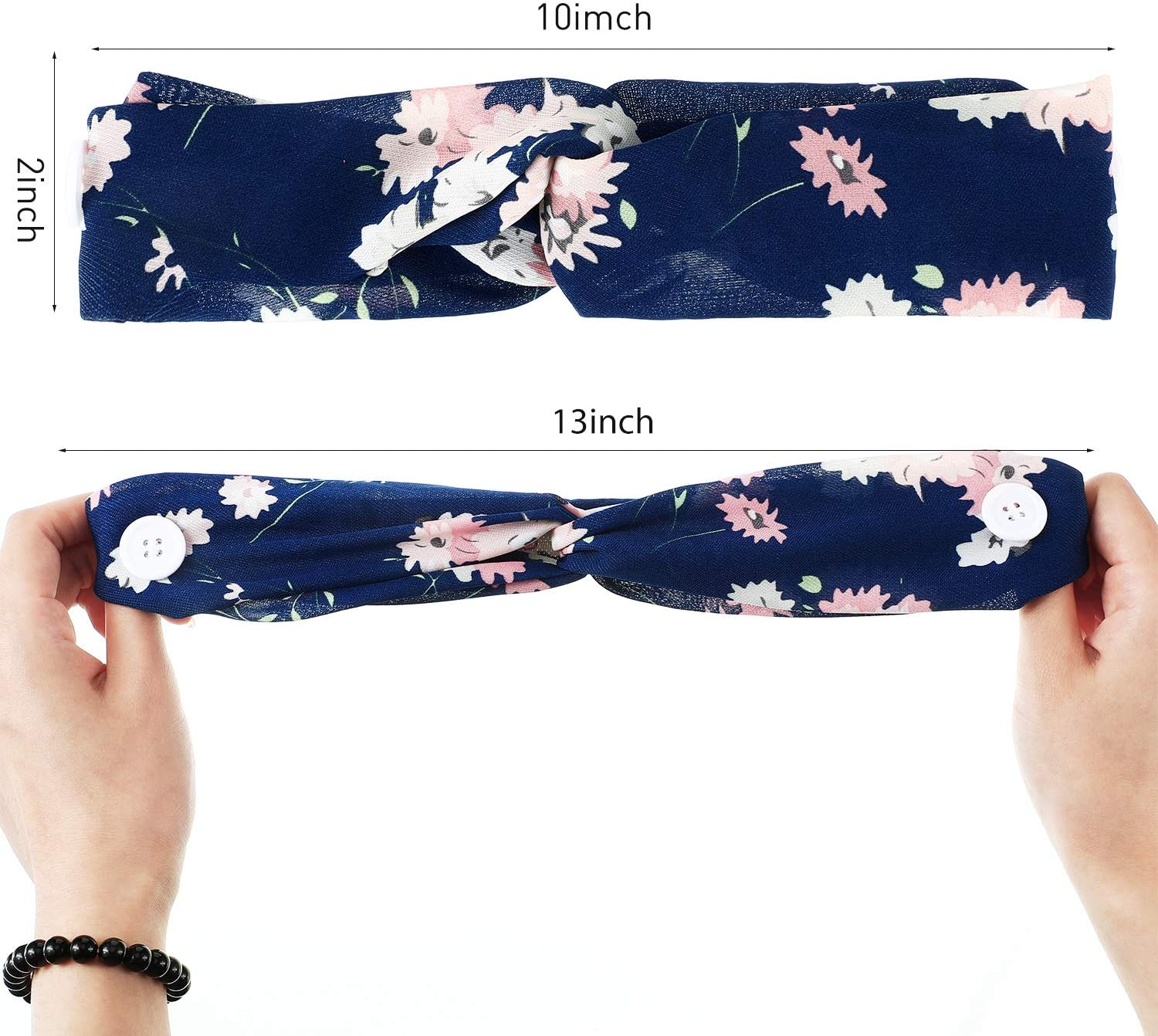 WILLBOND 12 Pieces Headbands with Buttons for Mask Women Button Hair Band for Nurses Doctor Protect Ears, Boho Stretchy Cross Knotted Headband Elastic Yoga Sports Headbands Non Slip Turban Headwrap