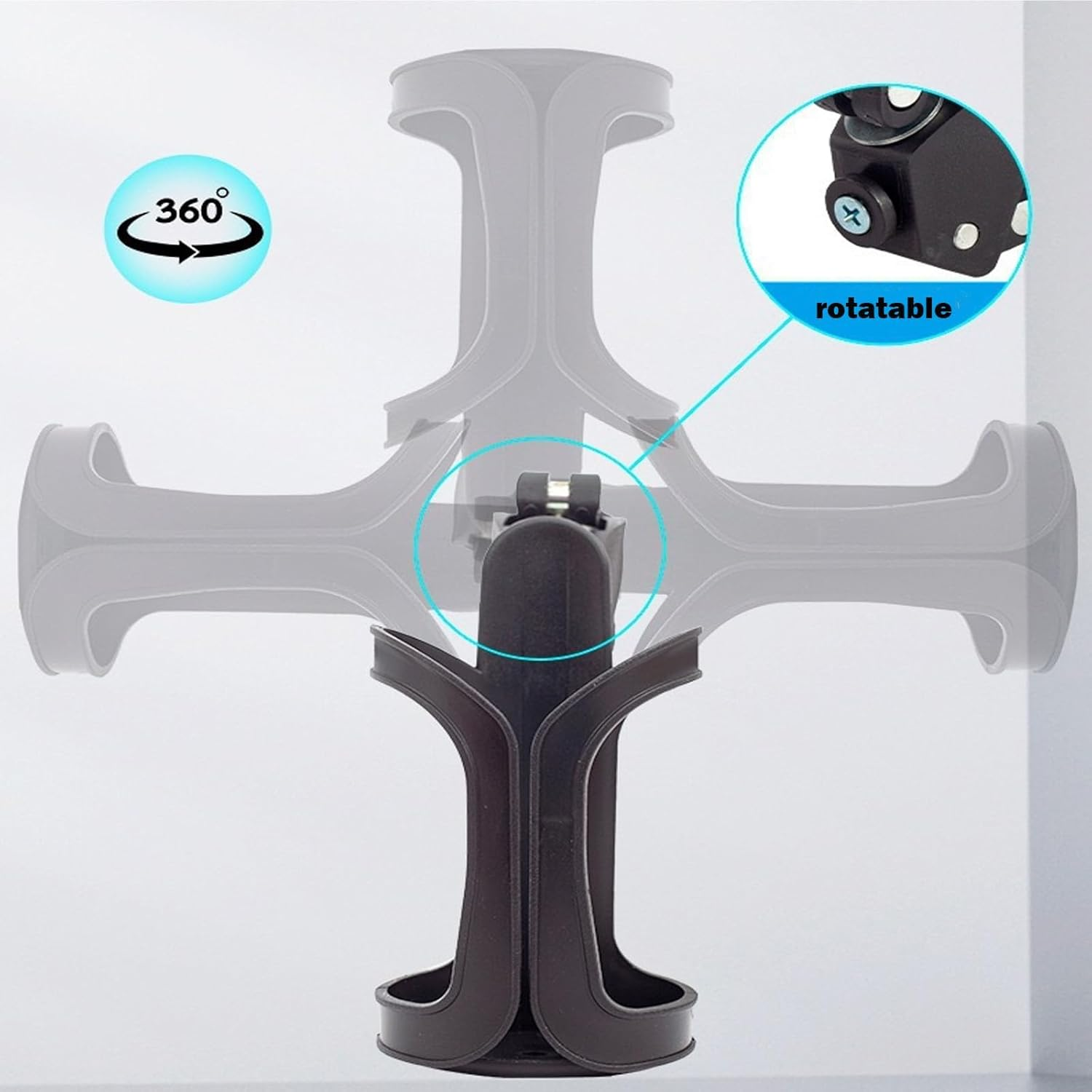 2Pcs Cup Holder Stroller, Cup Holders for Wheelchairs, 360 Degrees Rotation Bike Cup Holder, Stroller Cup Holder, Large Caliber Designed Cup Holder for Walker, Bike, Wheelchair, Walker, Scooter image number 2