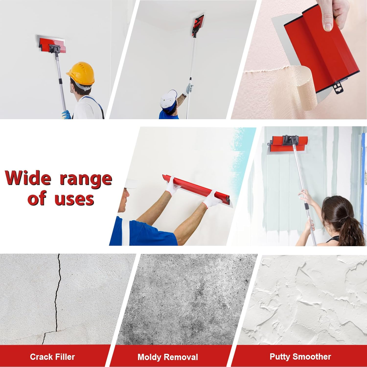 Dekeones Drywall Skimming Blade Set, Stainless Steel 10",16" & 24" Skimming Blades with 28"-62" Extension Handle Pole, Professional Drywall Skimming Tools for Smoothing Wall and Ceiling image number 2