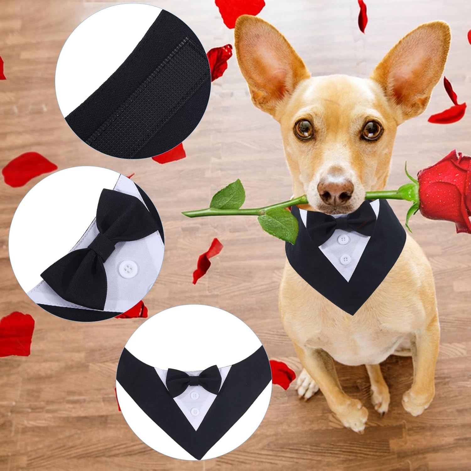 GLOBLELAND Dog Tuxedo Dog Wedding Bandana Collar with Bow Tie Adjustable Dog Collar Dog Birthday Costume Dog Bow Tie for Birthday Pets Dogs Dog Outfit Cosplay image number 2