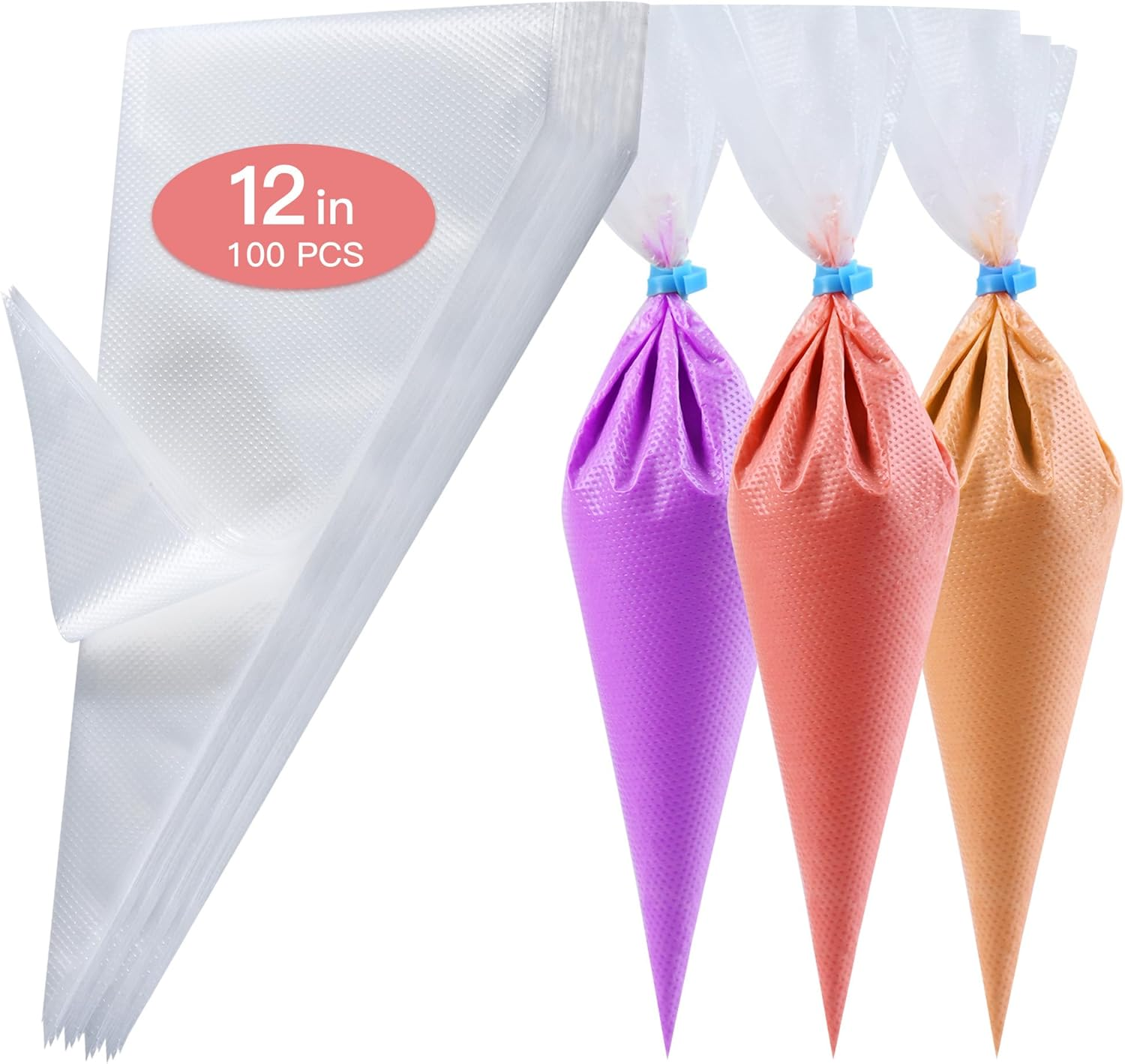 Firstake Piping Bags 100Pcs - 12 Inch Disposable Piping Bags with 3 Icing Bags Ties, Thickened Pastry Bags, Frosting Bags, anti Burst Cake Decorating Bags, Tipless Piping Bags for Cake Decorating image number 1