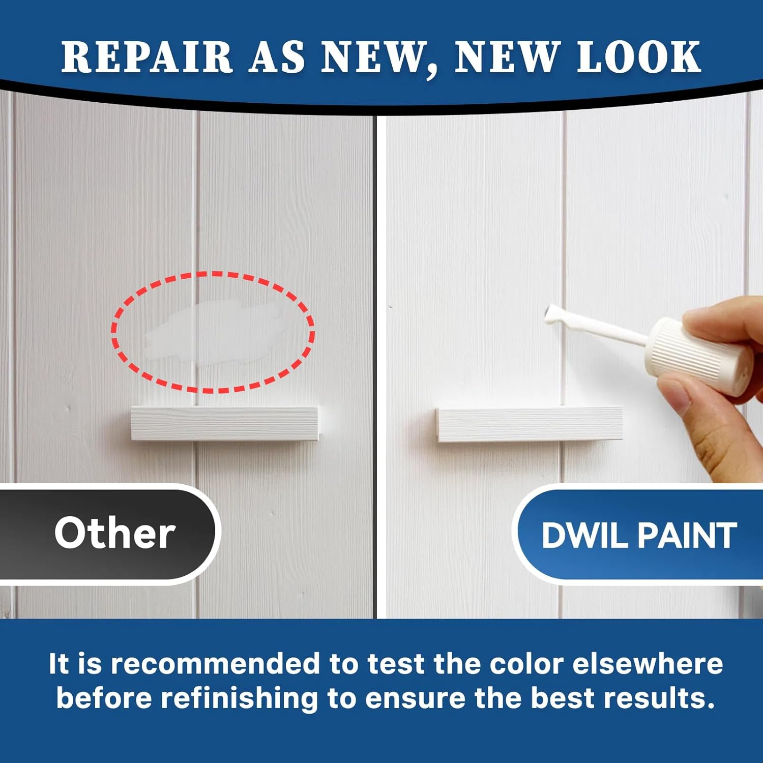 DWIL White Touch up Paint - Multi Surface Touch up Paint Pen, Scratch Repair for Wall, Door, Cabinets, Wood, Furniture, 1.5 Fl Oz (Semi Gloss, White) image number 5