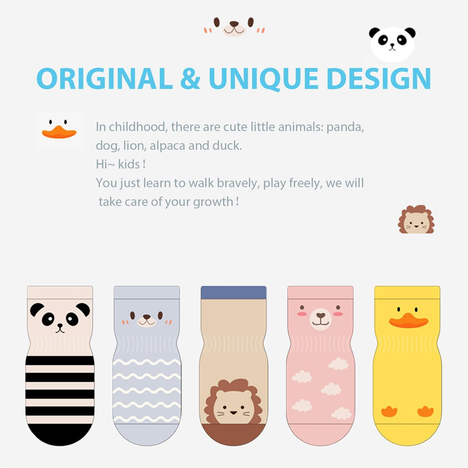 5 Pairs Unisex Baby Non-Slip Socks, Toddlers Soft Cotton Crew Socks with Grippers Crawling Socks for Babies Non-Skid Ankle Socks for Kids Boys Girls Newborn Infant 0-12 Months/1-3/3-5 Years image number 3