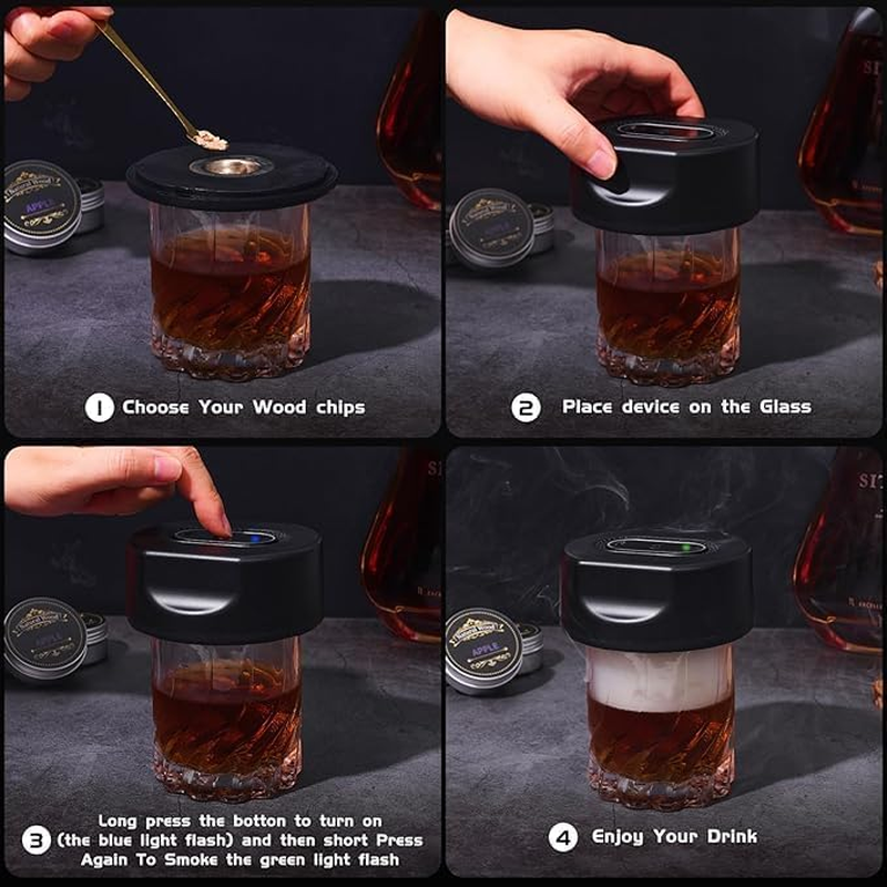 Electric Whiskey Smoker Kit, Built-In Lighter, Rechargeable, No Butane Needed, with 6 Natural Wood Chips for Cocktails & Old Fashioned Drinks - Bourbon Whiskey Gifts for Men, Dad, Husband image number 3
