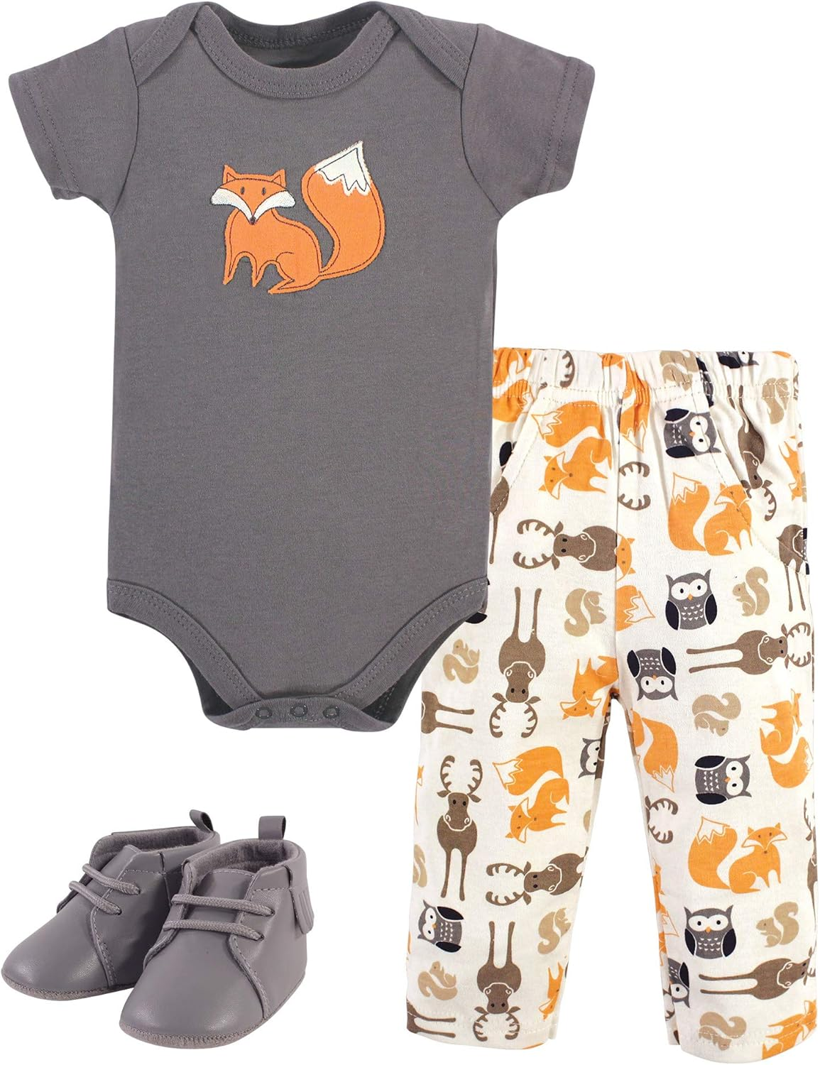 Hudson Baby Baby Cotton Bodysuit, Shorts and Shoe 3 Piece Set