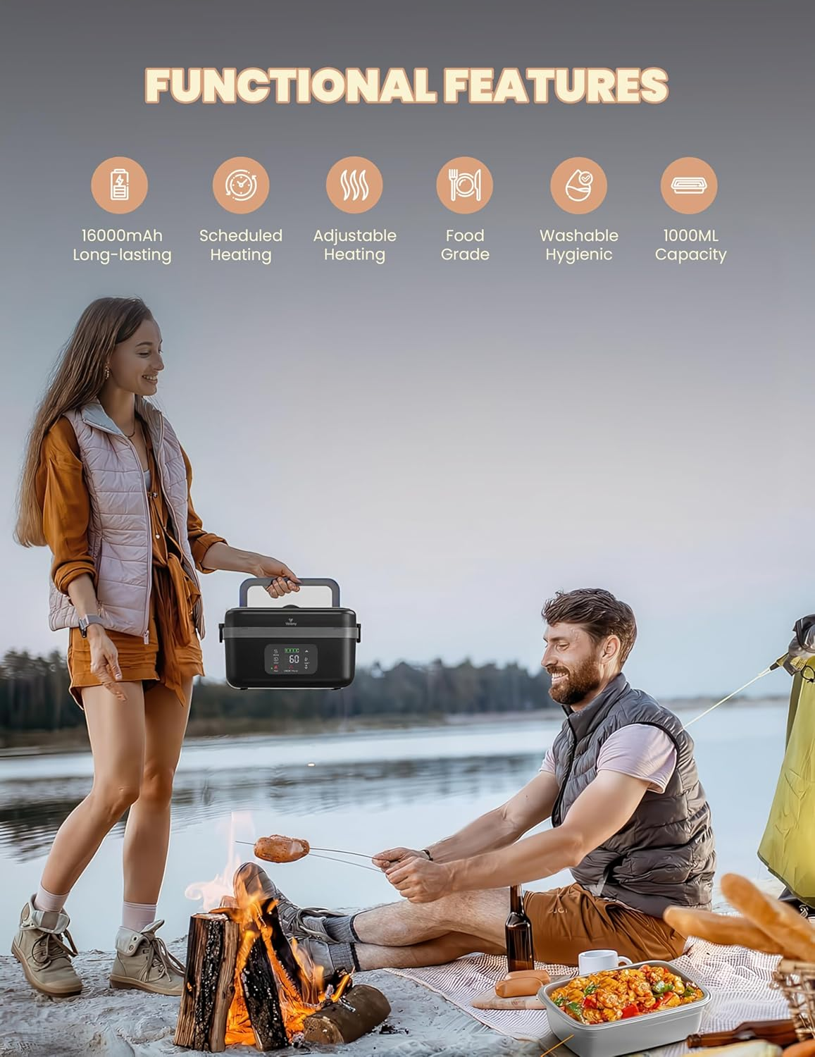 Velony Cordless Electric Lunch Box 16000Mah, Rechargeable Portable Food Warmer with Timer, 1L Stainless Steel Container & Insulated Bag - Perfect for Work, Tradies, Car, and Outdoor image number 4