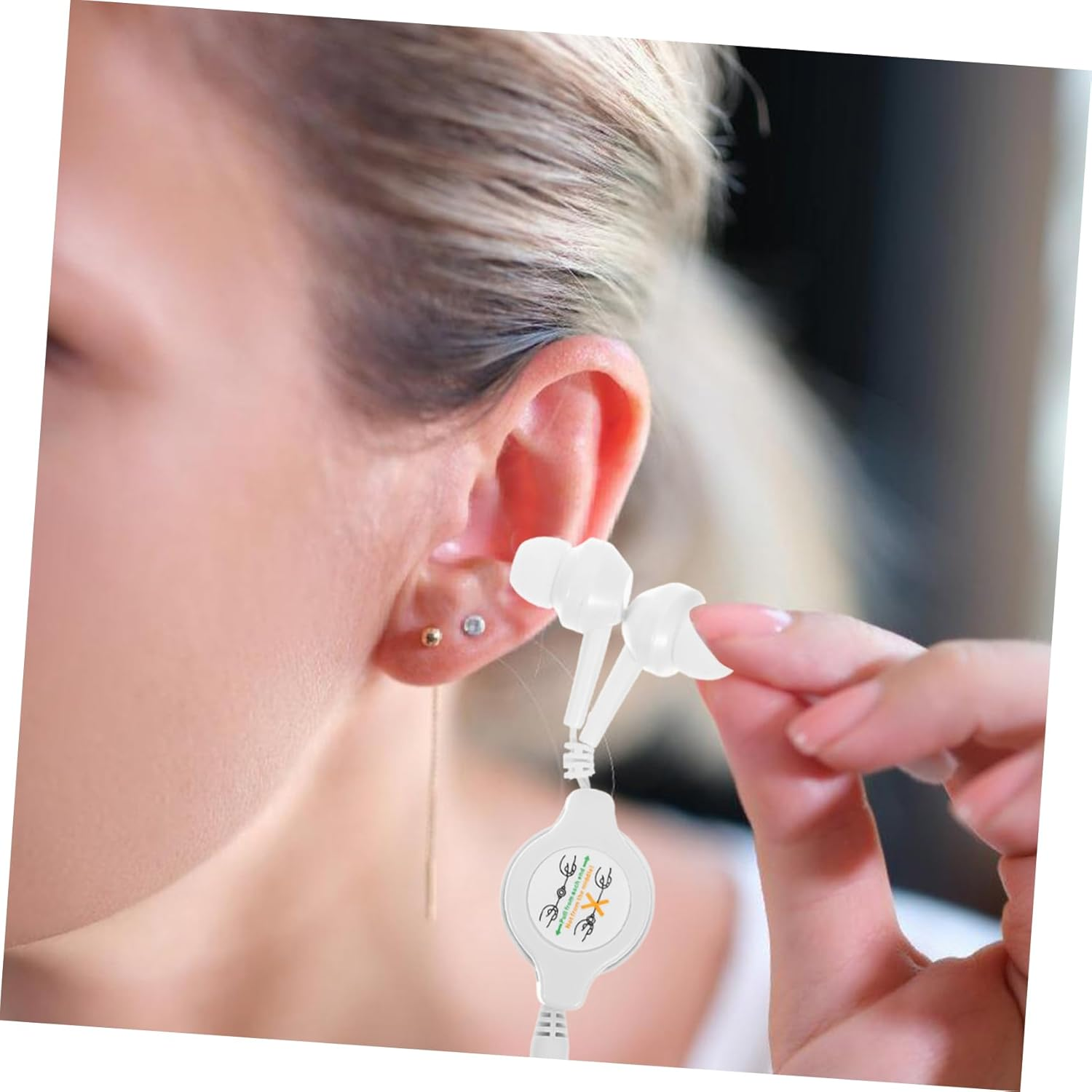 Housoutil Ear Headphones Double Pull Telescopic Lightweight Comfortable Earphones for Music Travel Gym White image number 4