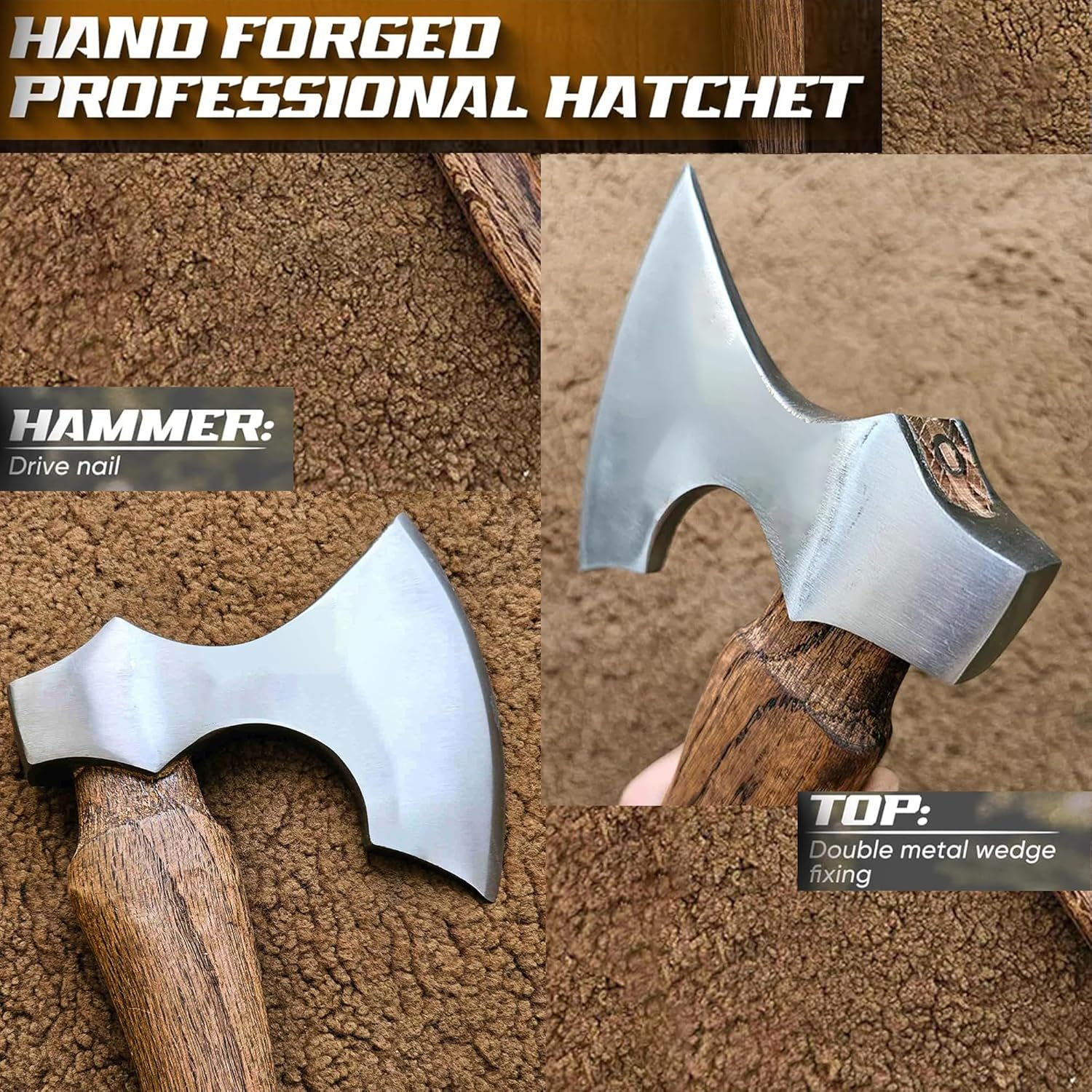 Wood Axe Small Outdoor Camp Hatchet for Splitting and Kindling, Hand-Forged with Sheath High Carbon Steel Garden Camping Tools Survival Chopping Forged Viking Axe with Beech Handle image number 5