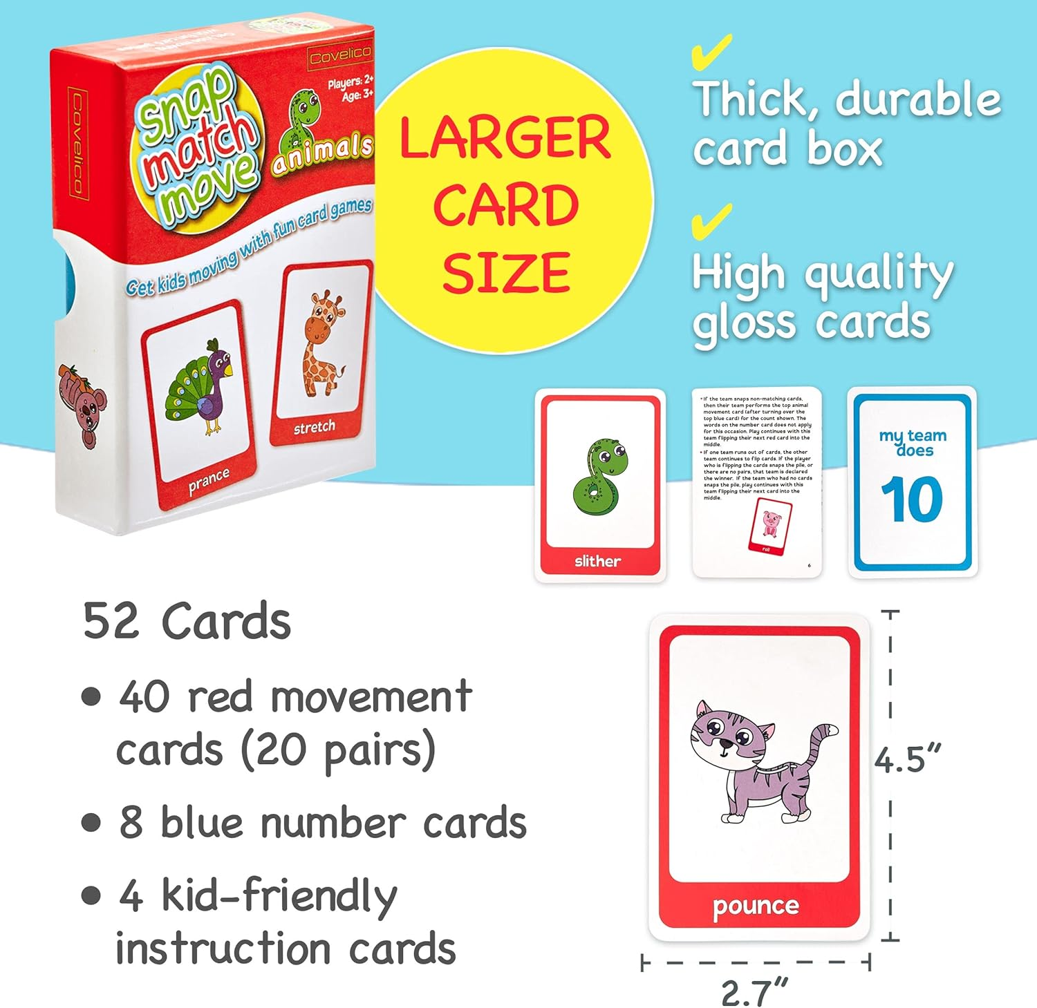 Animal Exercise Card Game | Kids Exercise Equipment - Play Active Games for Kids | Physical Activity Games - Memory, Go Fish and Snap | Exercise Cards for Kids Fitness | Exercise Flash Cards image number 1
