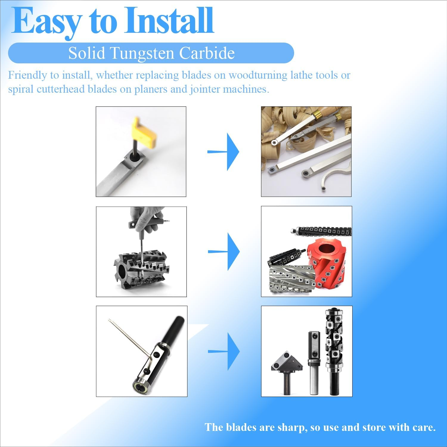 Asieg Tool 60X 12 X 1.5Mm 2-3/8 Inch Carbide Inserts Cutter Blades Paint Scraper 2 Edges for Woodworking Surfacing Groove Helical Planer Cutter Heads and Hand Hold Scraper 10Pcs image number 6