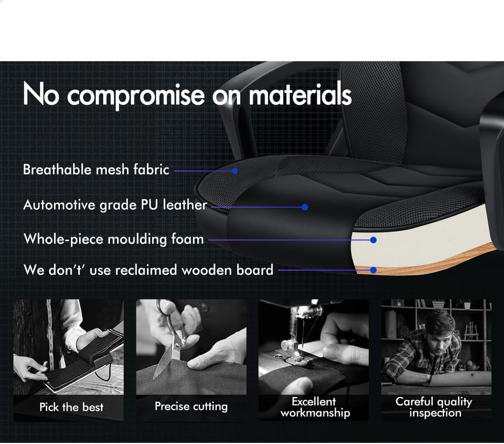 ALFORDSON Office Chair with Height Adjustable SGS Listed Gas Lift, PU Leather Upholstery Home Ergonomic Desk Chair, Padded Computer Chair for Gaming, Max 180Kg, Mega Black image number 4