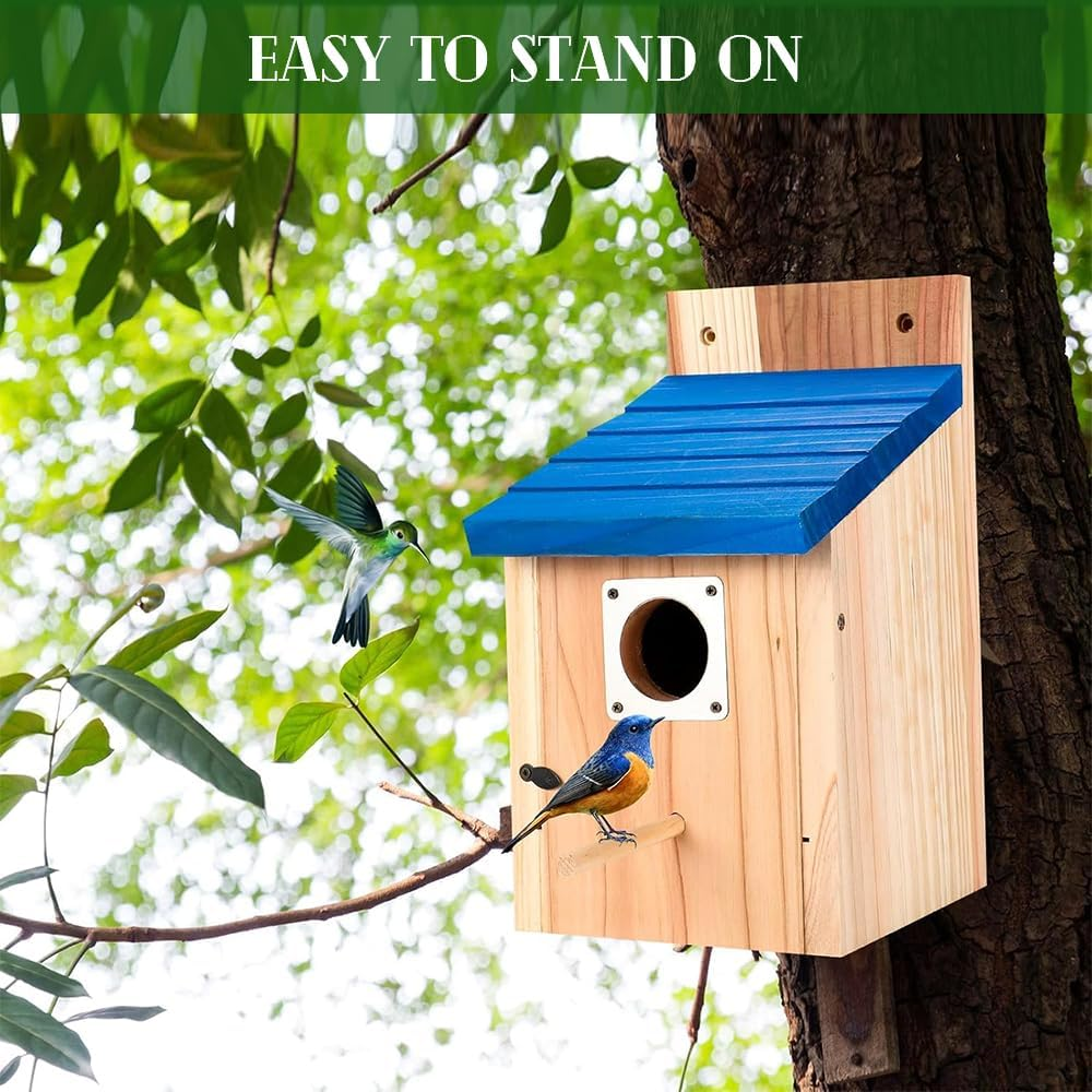 2 Pack Cedar Bluebird Box Houses for Outside,Tree Bird Nest Breeding Box,With Metal Guard,Garden Decoration Birdhouses,For Blue Bird,Sparrow,Chickadee,Wren image number 5