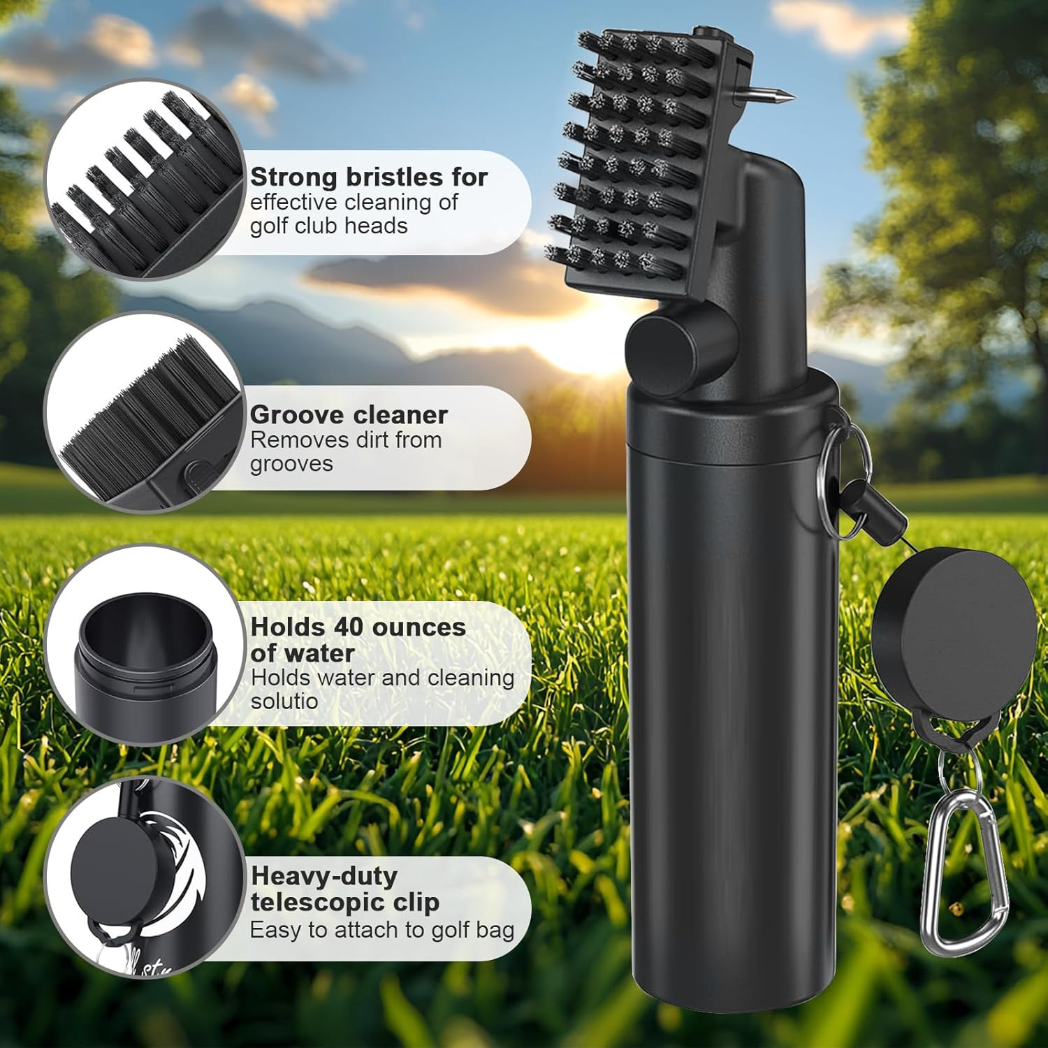 AURIVEE Pro Golf Club Cleaner Set Water Brush with Fixing Clip and 4Oz Bottle of Cleaning Agent Suitable for U & V Shaped Grooves image number 1