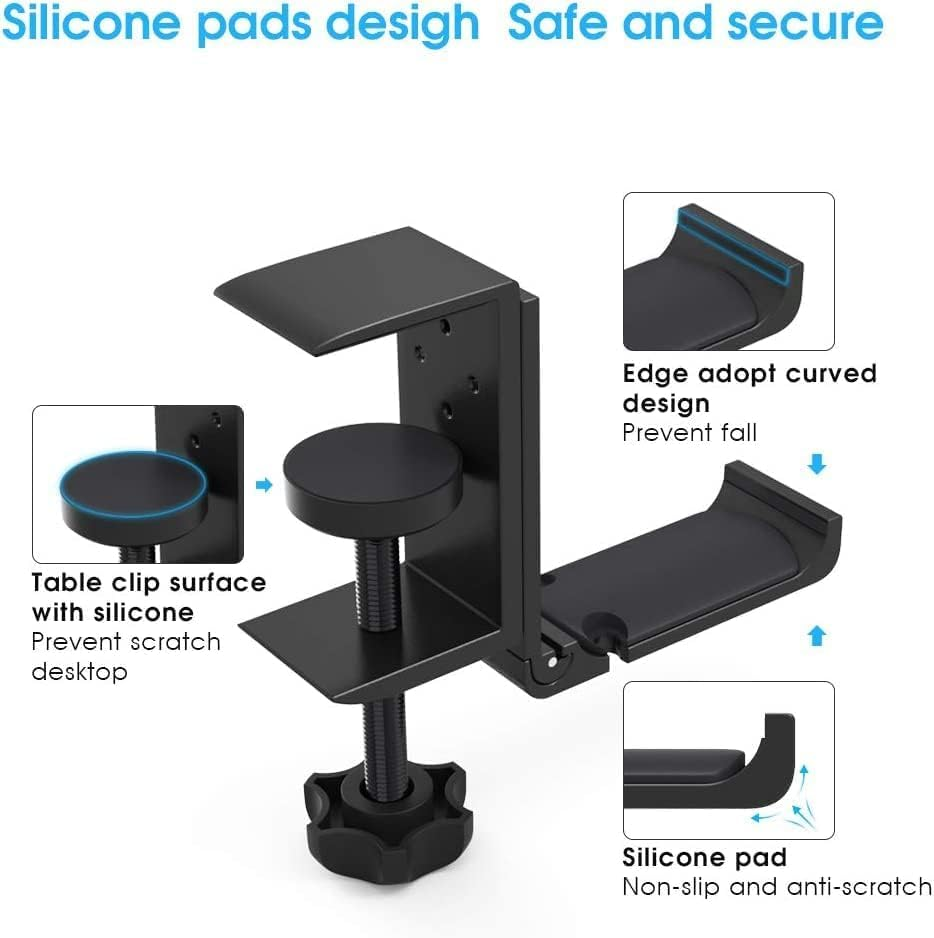 Headphone Holder, Necomi under Desk Headphone Stand Foldable Gaming Headset Hanger Mount Universal Metal Earphone Holder Hook image number 2