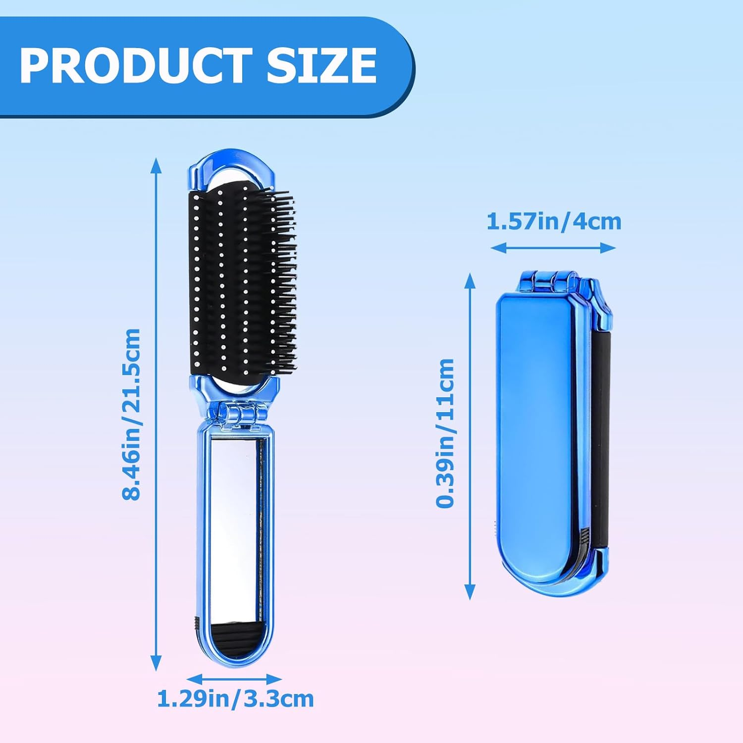 Mini Travel Hair Brush Small Foldable Compact Hair Brush with Mirror and Nylon Bristles Portable Comb for Gym Bag Purse Locker for Women and Men (Sky Blue, 1 Pcs) image number 1