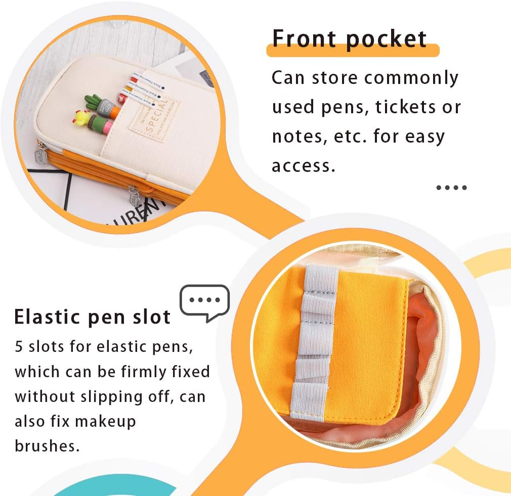 Isuperb Pencil Case Large Capacity Student Pencil Bag Canvas Pencil Pouch Girls Women Stationery Storage Bag Double Zipper Pencil Organizer for High School Office Students Teens Adults, Yellow image number 6