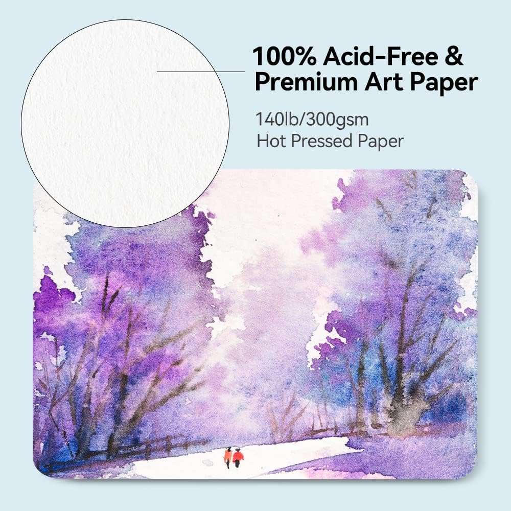 LIGHTWISH Blank Watercolor Paper Postcards, 4"X6" 140Lb 300Gsm Hot Press 24 Sheets, Art Paper Post Note Cards for Watercolor Journal, Art Supplies for Thank You Notes, Invitations, and Greeting Cards - Green Case image number 5