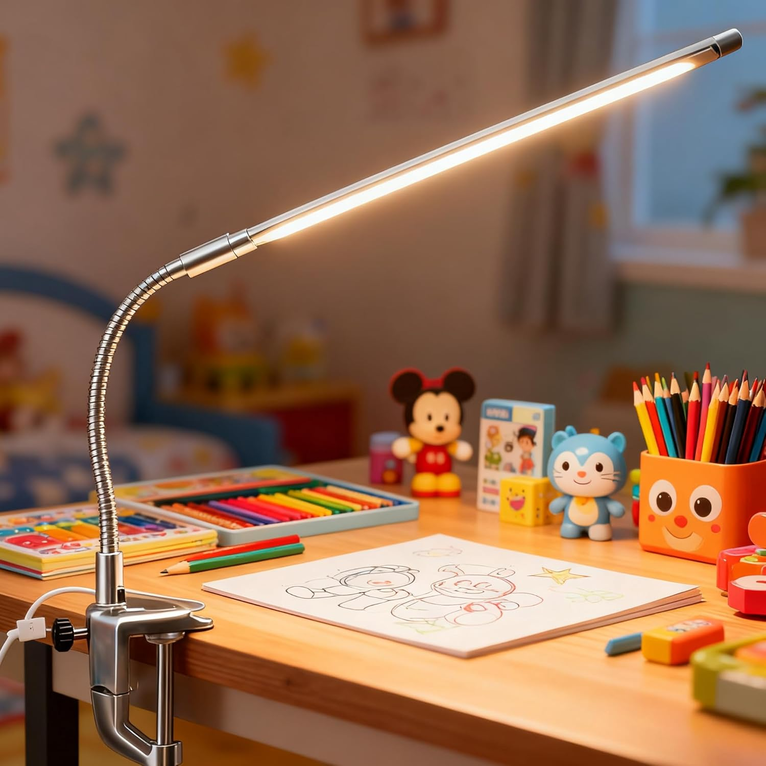 Desk Light with Clamp, USB LED 8W Clip Nail Desk Lamp Eye Care Flexible Gooseneck 360&deg; Clamp Light for Manicure Reading Eyebrow Office Tattoo (Beads) image number 3