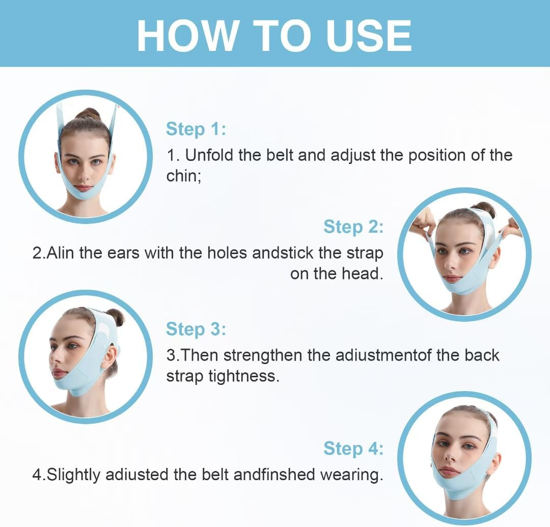 V-Line Lifting Mask Chin up Mask V Shaped Face Mask Chin Strap for Sleeping Adjustable Jaw Strap,Jawline Shaper,Blue,M image number 3