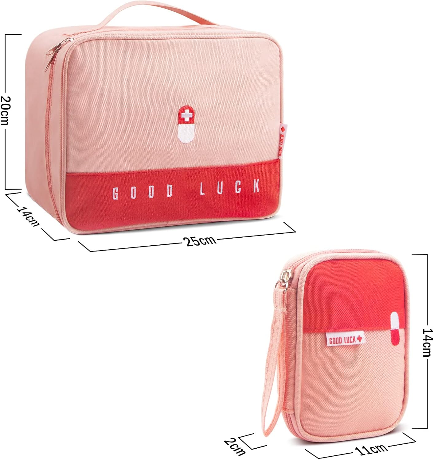 Portable First Aid Bag Empty Medical Supplies Bag with a Mini Pouch Travel Medicine Bag Cosmetic Organizer for Home Camping Hiking Office (Pink) - Pink image number 3