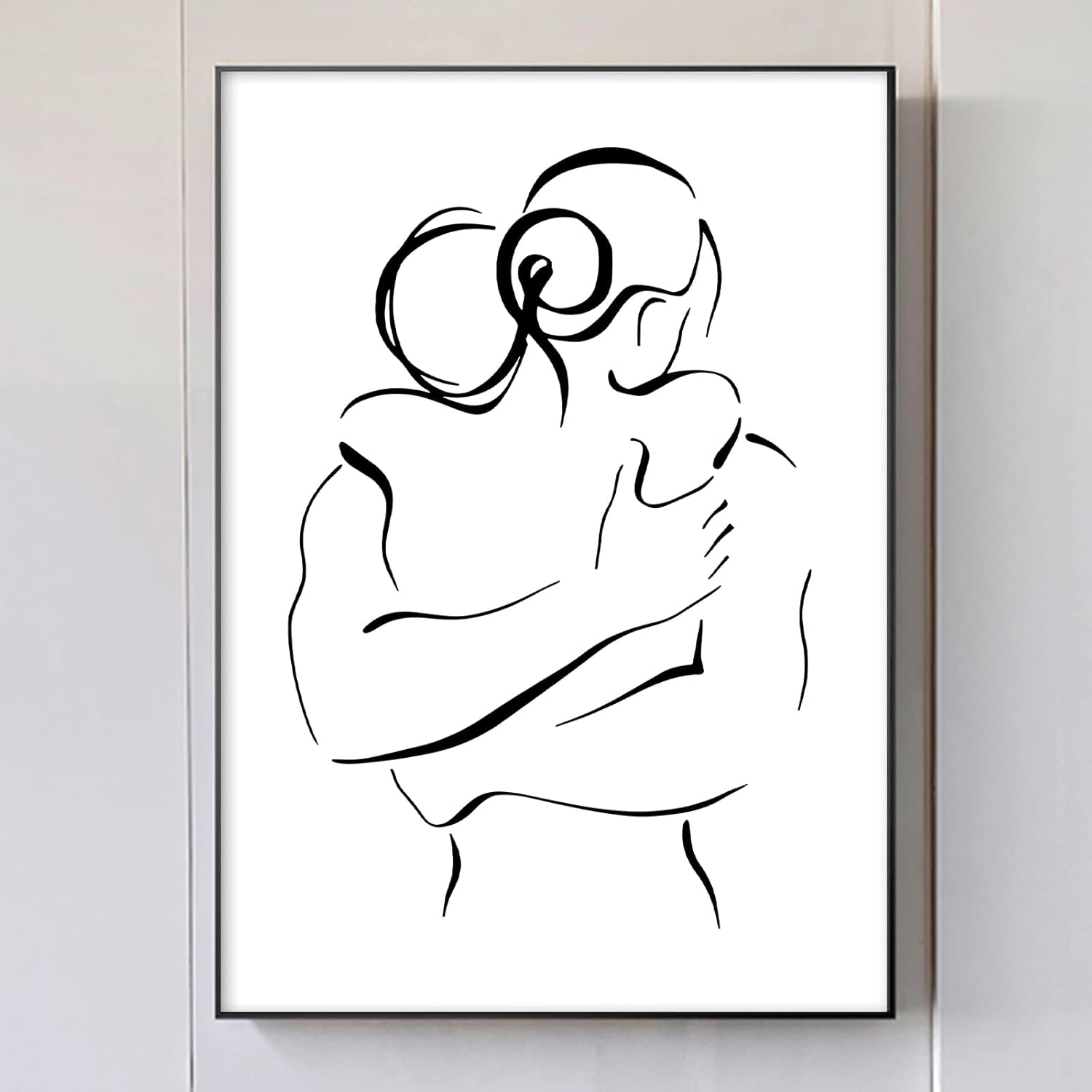 Black & White Abstract Line Art Canvas Print - Couple Hugging Wall Art - Minimalist Line Art Prints for Bedroom - No Frame image number 3