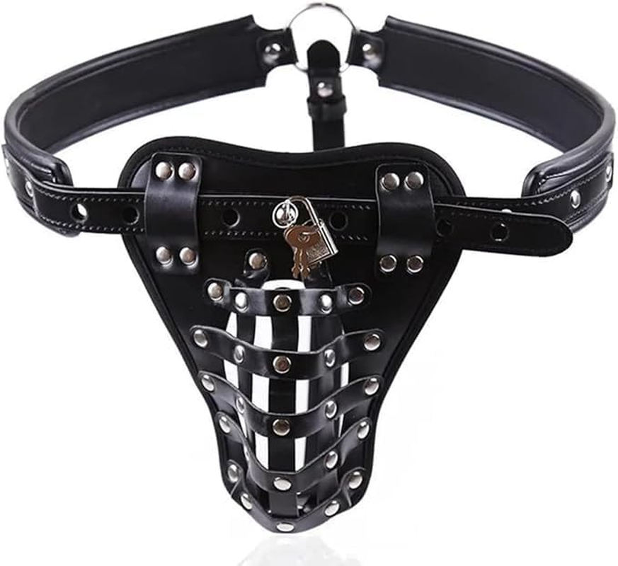 Male Chastity Device Chastity Belt Pants Penis Lock Cage Male Chastity Belt Devices Harness with Lock Cock for Men, Adult Men'S Bondage Leather Chastity Lock Pants Underwear image number 4