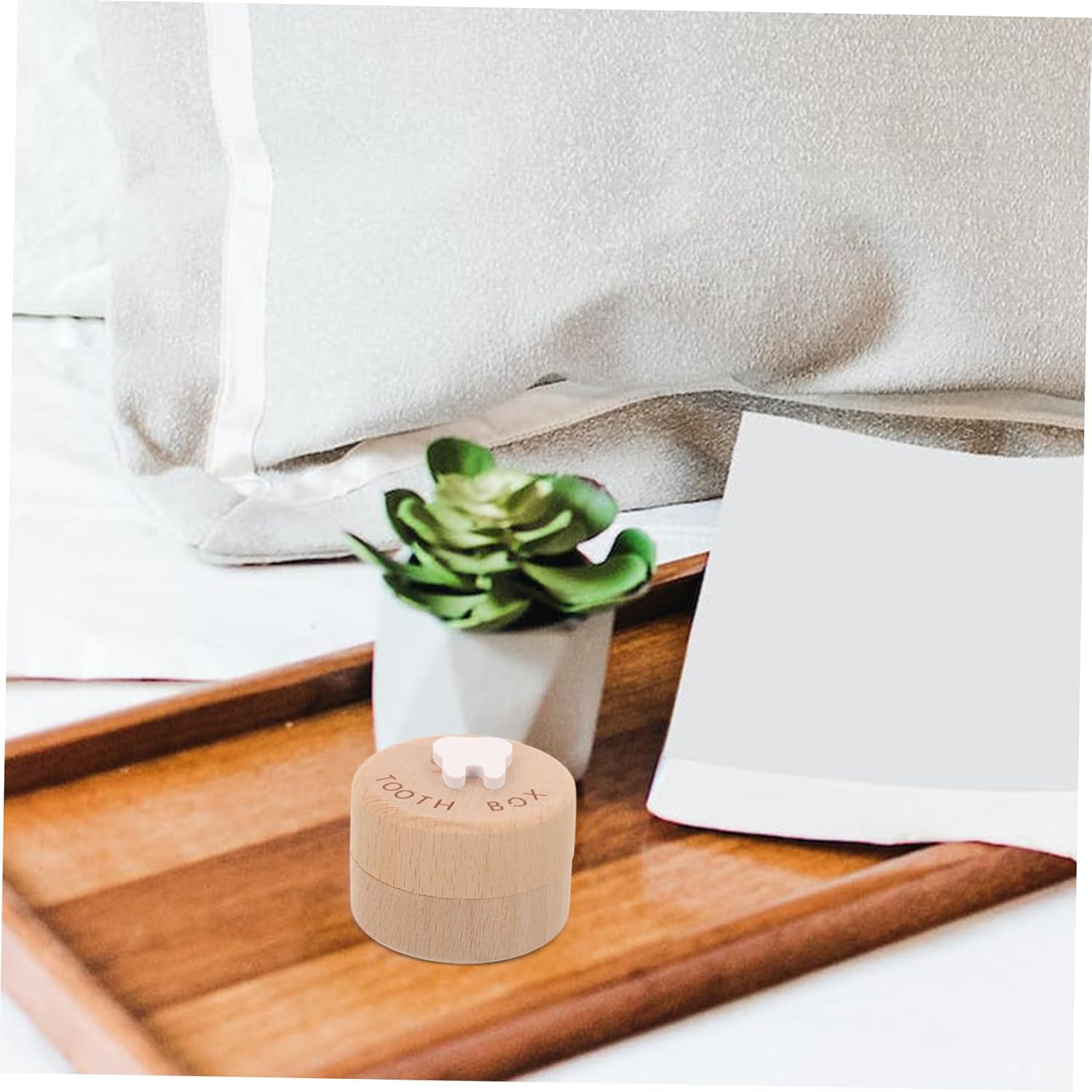 Happyyami Deciduous Tooth Box Girl Tooth Storage Container for Fetal Hair Saver Shower Wooden Box image number 2