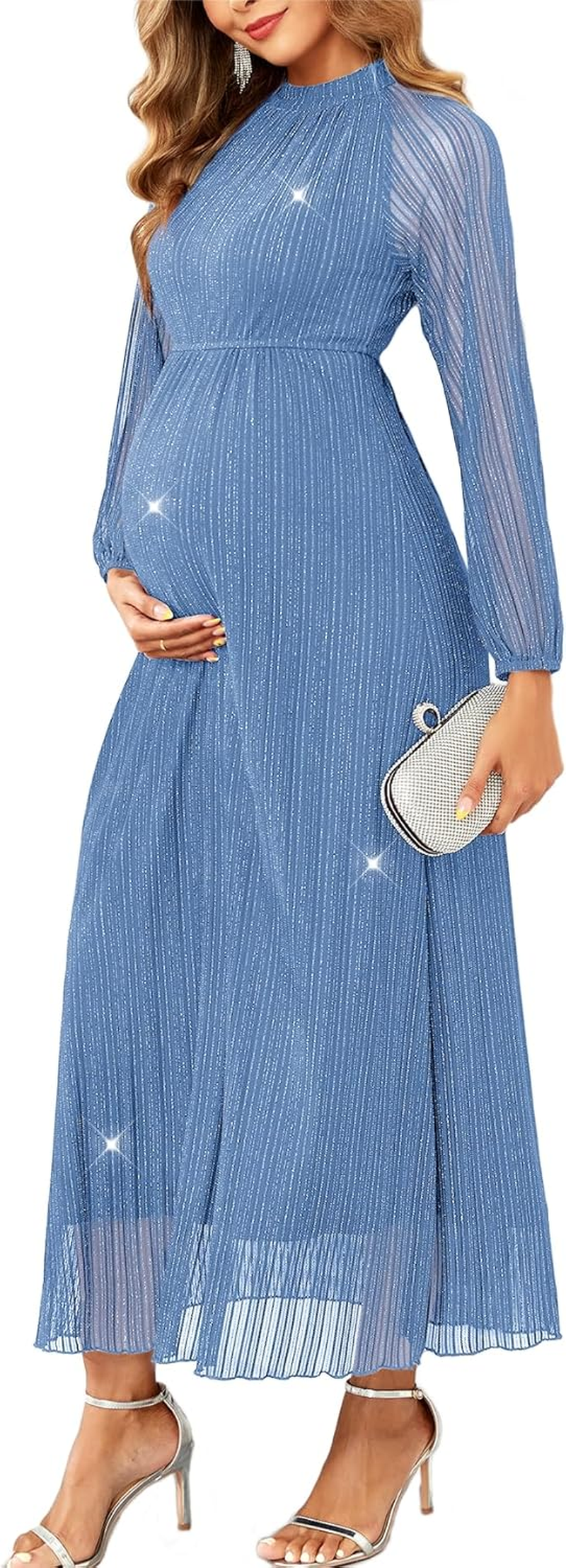 CYCLAMEN Formal Maternity Dress Sparkly Halter Neck A-Line Maxi Gown Baby Shower Pregnancy Photoshoot Wedding Guests