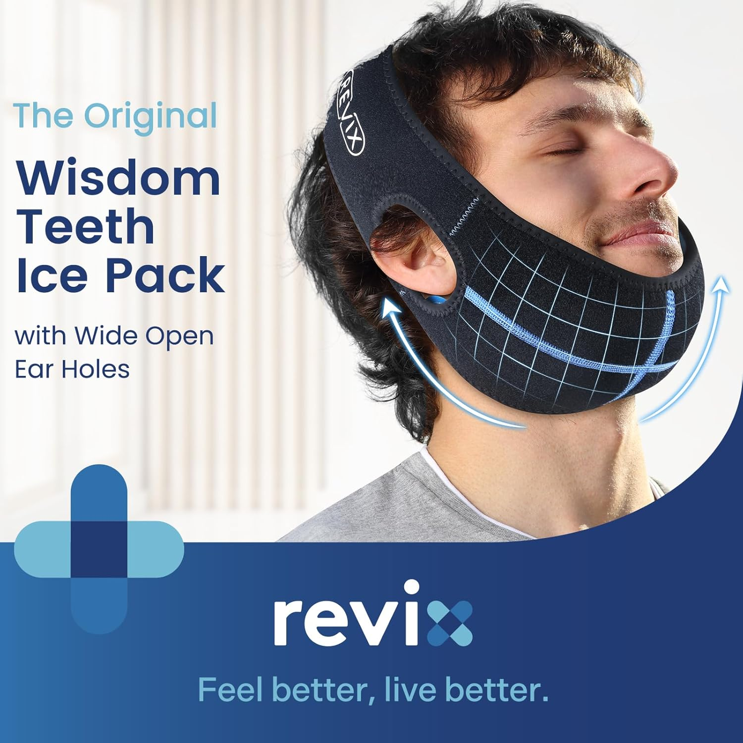 REVIX Wisdom Teeth Ice Pack Head Wrap with 3D Sewing Jaw Ice Pack for Face Oral Surgery Pain Relief for TMJ, Tooth Extraction & Teeth Removed, Extra Snug Fit with 4 Hot Cold Gel Packs Reusable, Black image number 5