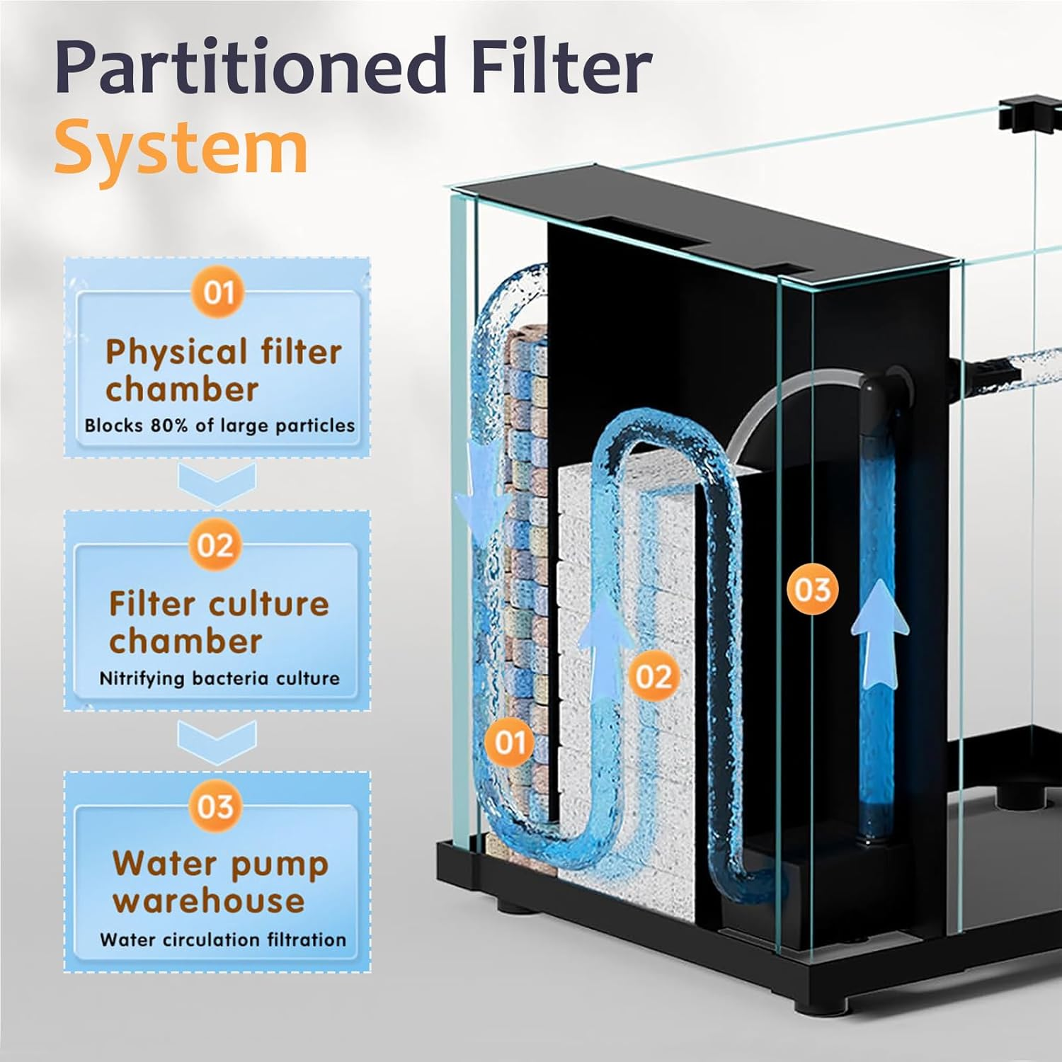 LIODUX Fish Tank Kit, Glass Aquarium Starter Kits with Partitioned Filtration, Fish Bowls Starter Kits, Beginner-Friendly Betta Aquarium, Room Desktop Decor (60 X 23 X 30CM) image number 1