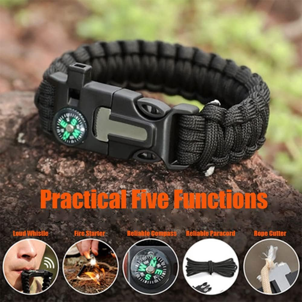 DIHAIMI Paracord Survival Bracelet (3 Pieces), Practical Five Functions, Fire Starter, Loud Whistle, Reliable Compass, Rope Cutter, Reliable Paracord, Black & Camo & Orange+Black, 9 Inches, Nylon image number 4