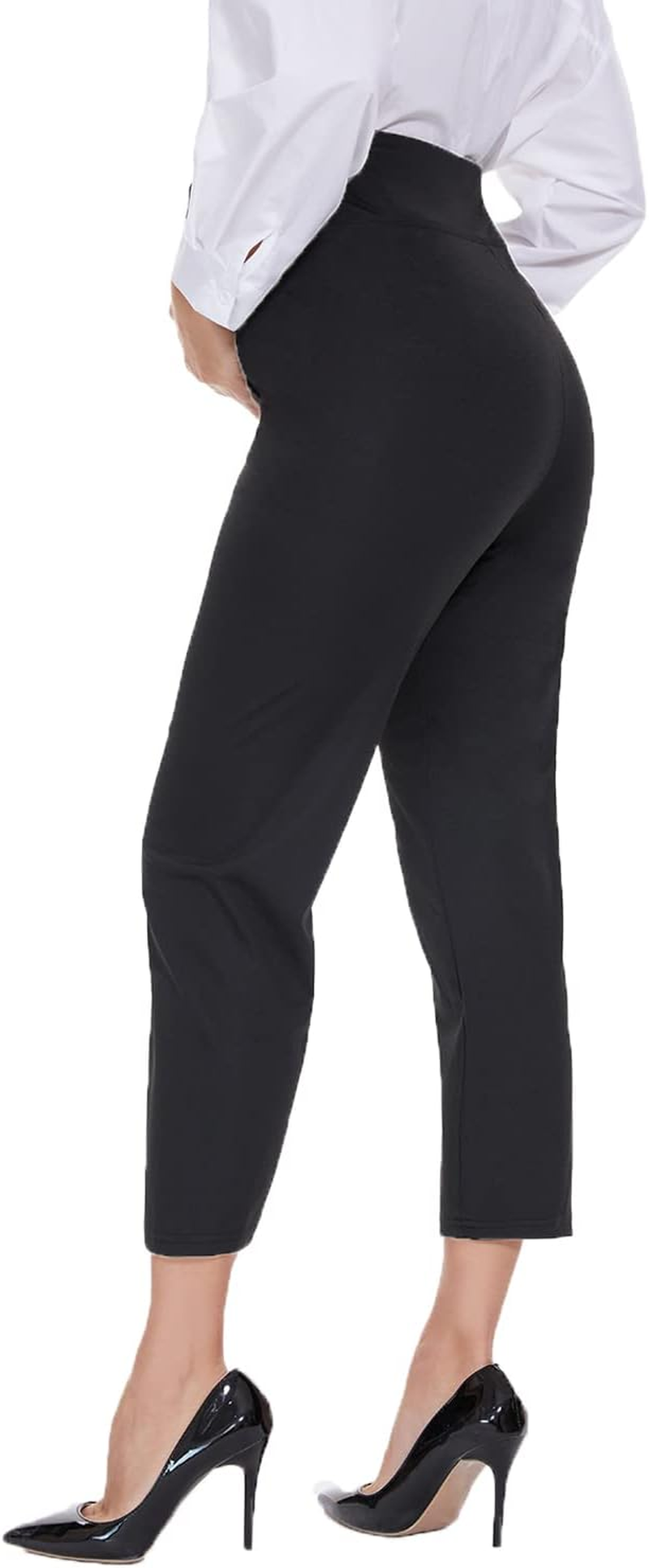 Hi Clasmix 7/8 Maternity Work Pants Comfy Loose Stretch Over-Bump-Casual Workout Pregnancy Capri Yoga Pants(Black,Medium) image number 6