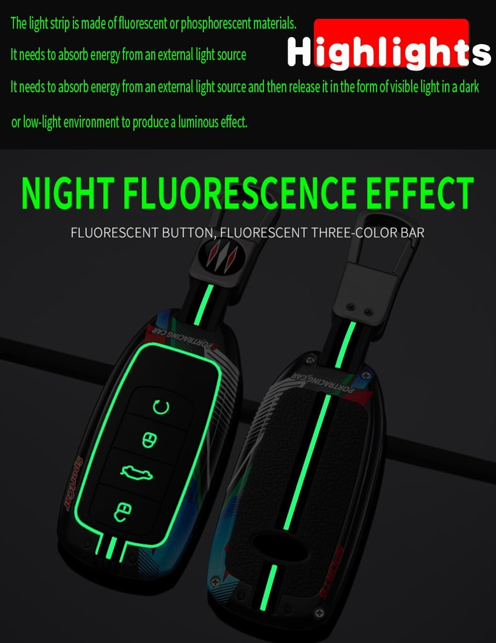 Ontto Luminous Car Key Fob Cover Fit for Chery Jaecoo J7 J8 7 Tiggo 8Plus 8 5 plus 7Pro Max Omoda 5 C5 Arrizo Key Holder Metal Smart Shell Case Keyring Keychain Auto Styling Accessories Red 3 - 2-Black image number 7