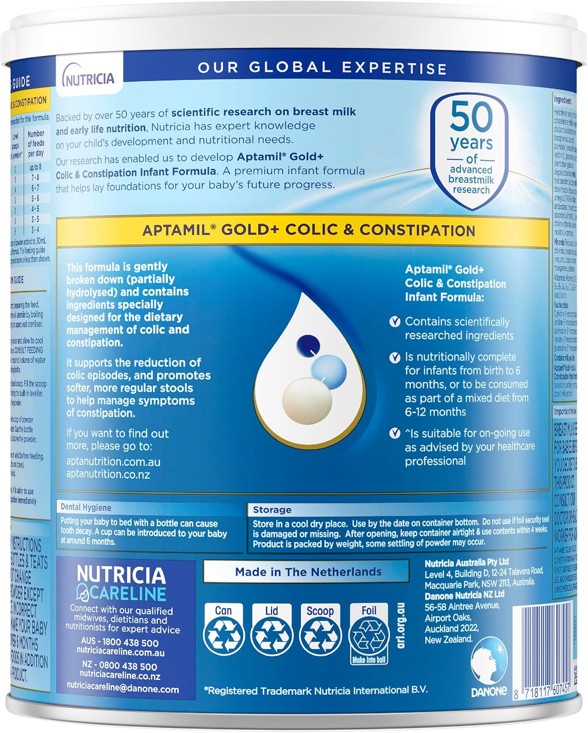 Aptamil Gold+ Colic and Constipation Baby Infant Formula, Nutritionally Supports Infants with Colic or Constipation, Unique Formulation with Broken down Protein, from Birth to 12 Months, 900G image number 1