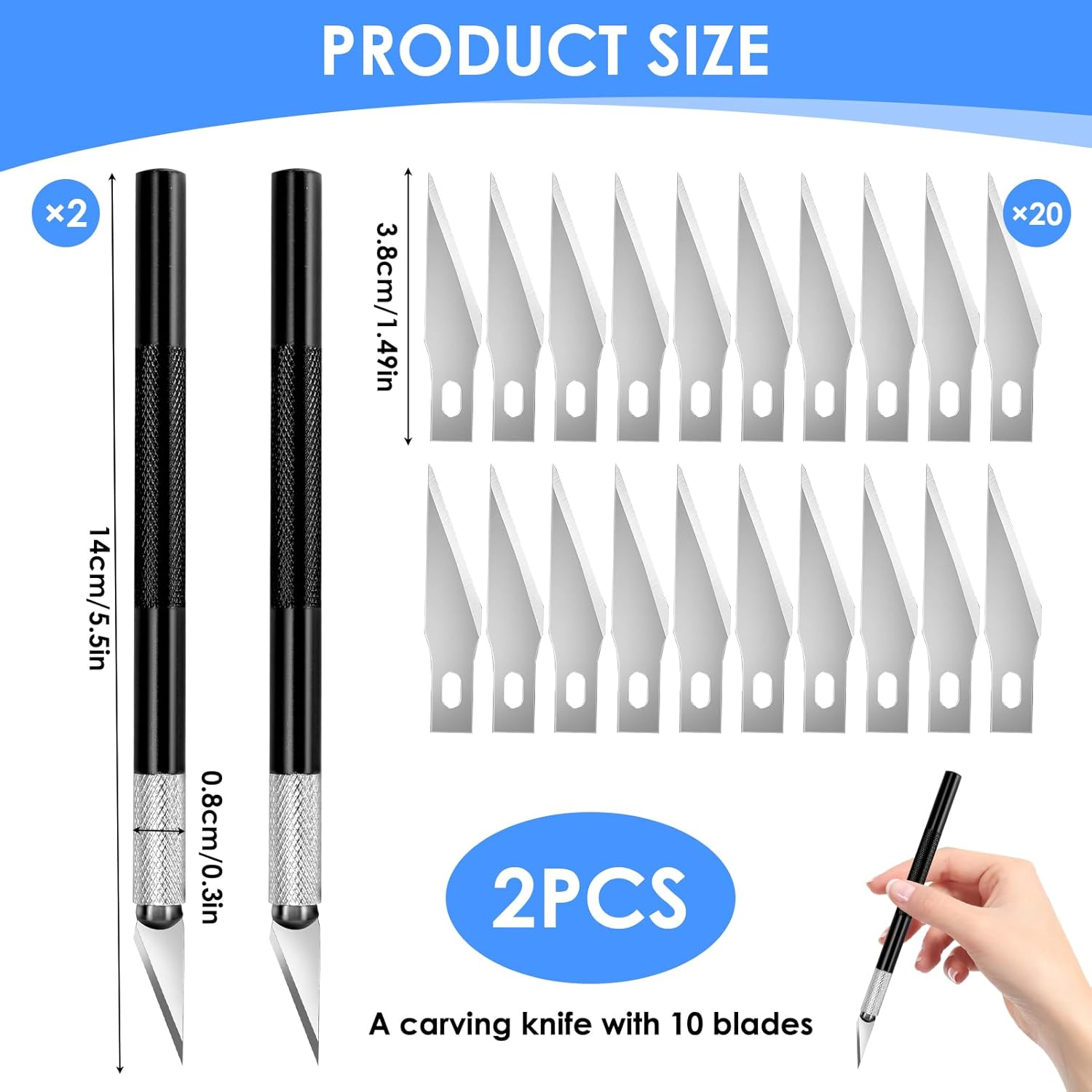 2 Pack Precision Craft Knife Set with 20 Blades, Professional Hobby Knife for Paper, Leather, Fondant & Model Making, Aluminum Alloy Art Knife for Detailed Cutting, Engraving & Scrapbooking image number 1