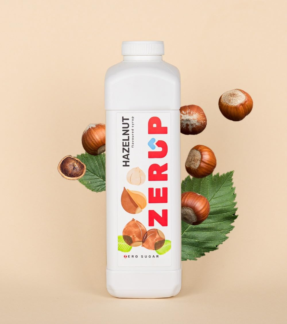 Zerup Zero Sugar Hazelnut Flavoured Syrup 2 X 1L Bottles, Sugar Free Syrup, Hazelnut Flavour Drink Mix, Low Calorie Flavourings for Milk Shakes, Cocktails, Teas, Gluten Free, Keto Friendly, Halal image number 3