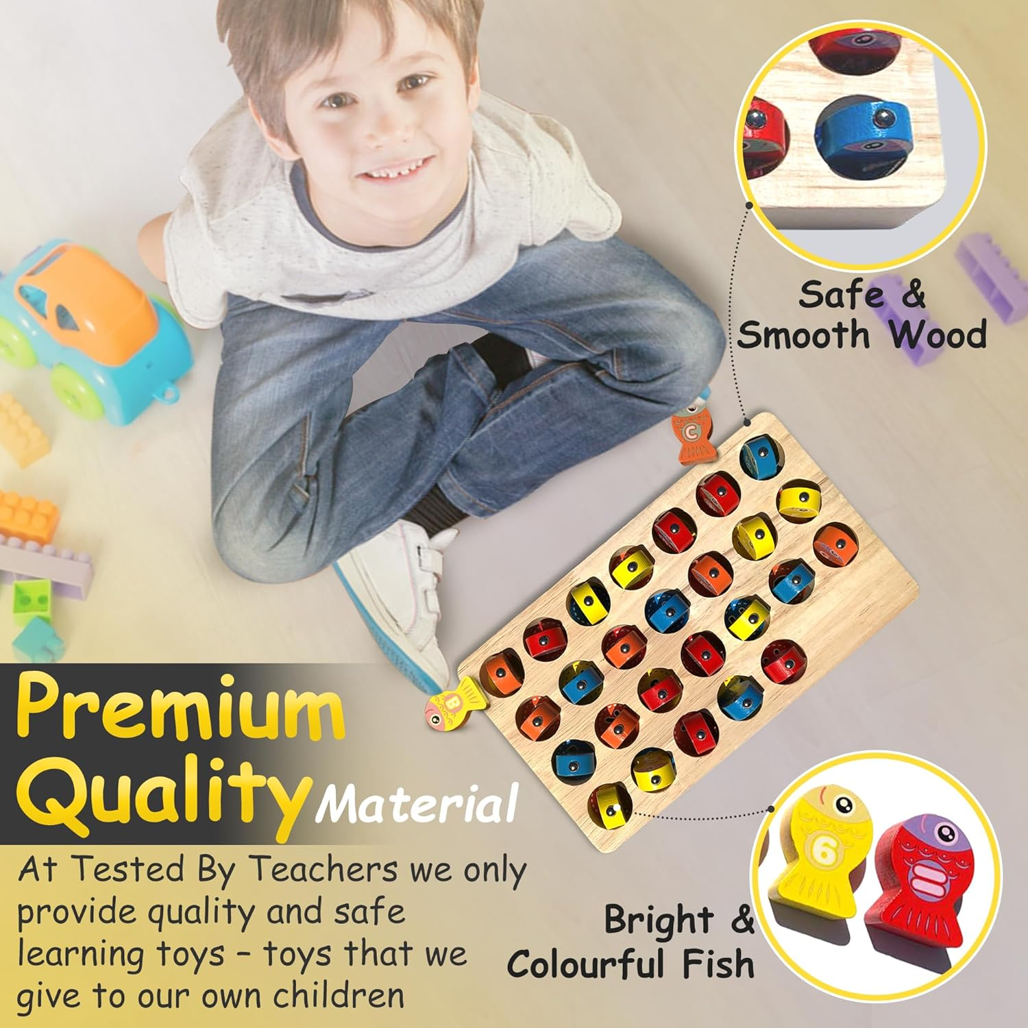 Tested by Teachers Magnetic Fishing Game &ndash; Montessori ABC Alphabet Colour Sorting Toy for Toddlers 2 3 4 &ndash; Learn Letters, Sounds & Motor Skills &ndash; Includes Poles, Tongs, Storage Bag & Activities image number 6