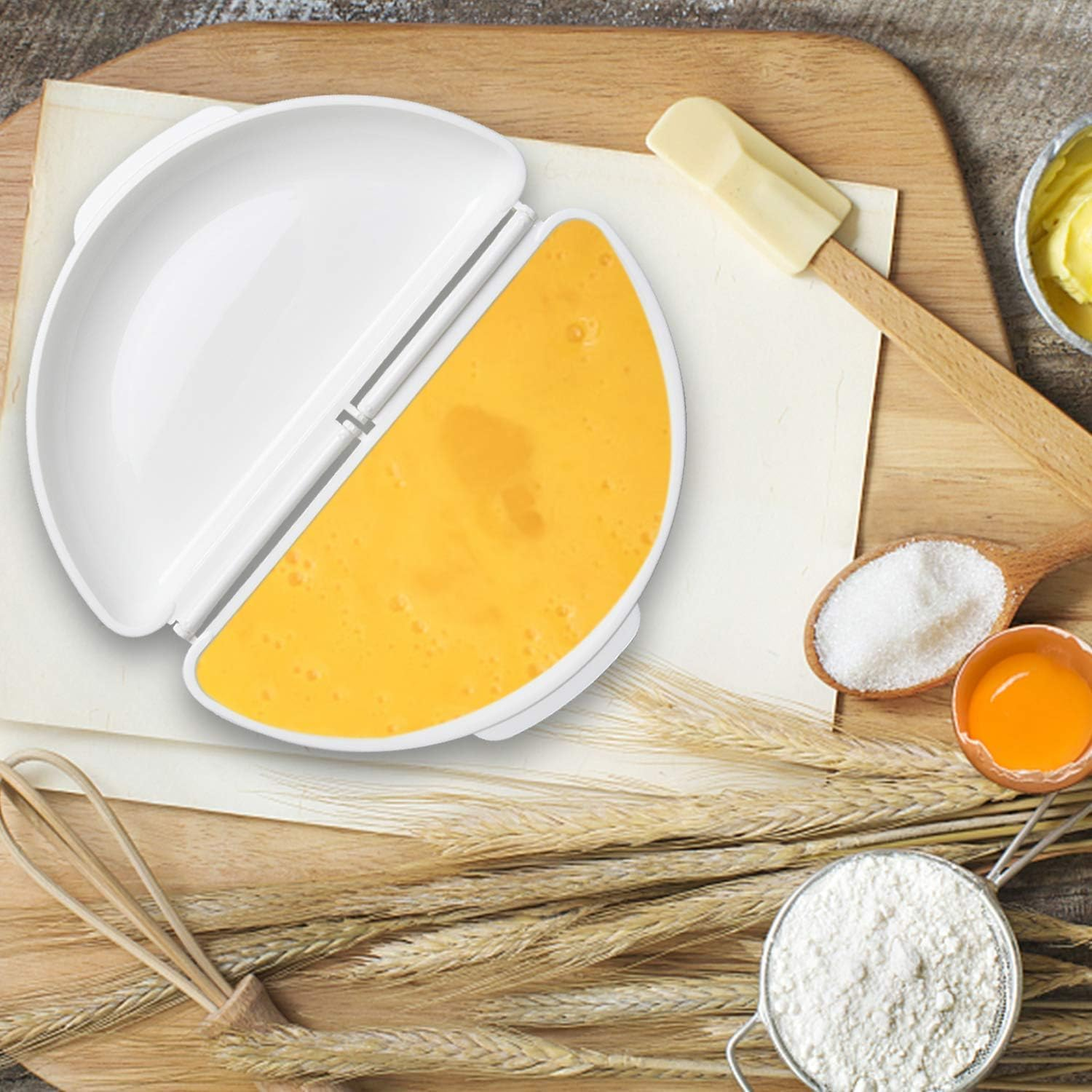 White Easy Egg Breakfast Set, Microwave Omelet Pan and Egg Poacher Quick Egg Maker Microwave Egg Omelette Omelett Omelet Pan Maker Microwavable Cooker, 2 Cavity Egg Poacher Set Plastic Quick Egg Maker image number 1