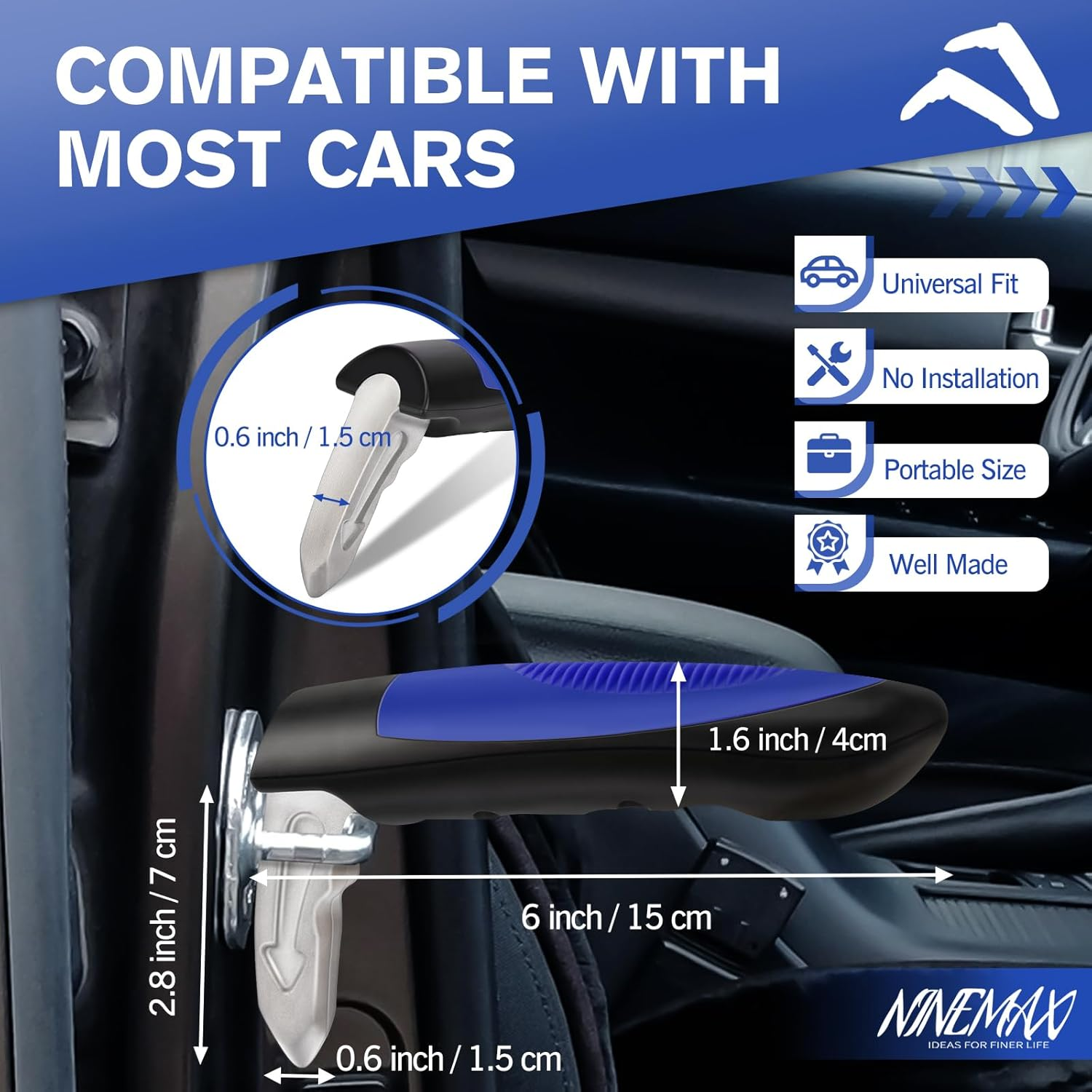 NINEMAX Car Door Grab Handle and Strap Tool Kit - Mobility Aid Auto Assist Grab Bar Vehicle Seat Transfer Handles Handicapped Accessories - Car Door Assist Handle for Elderly(Blue) image number 5