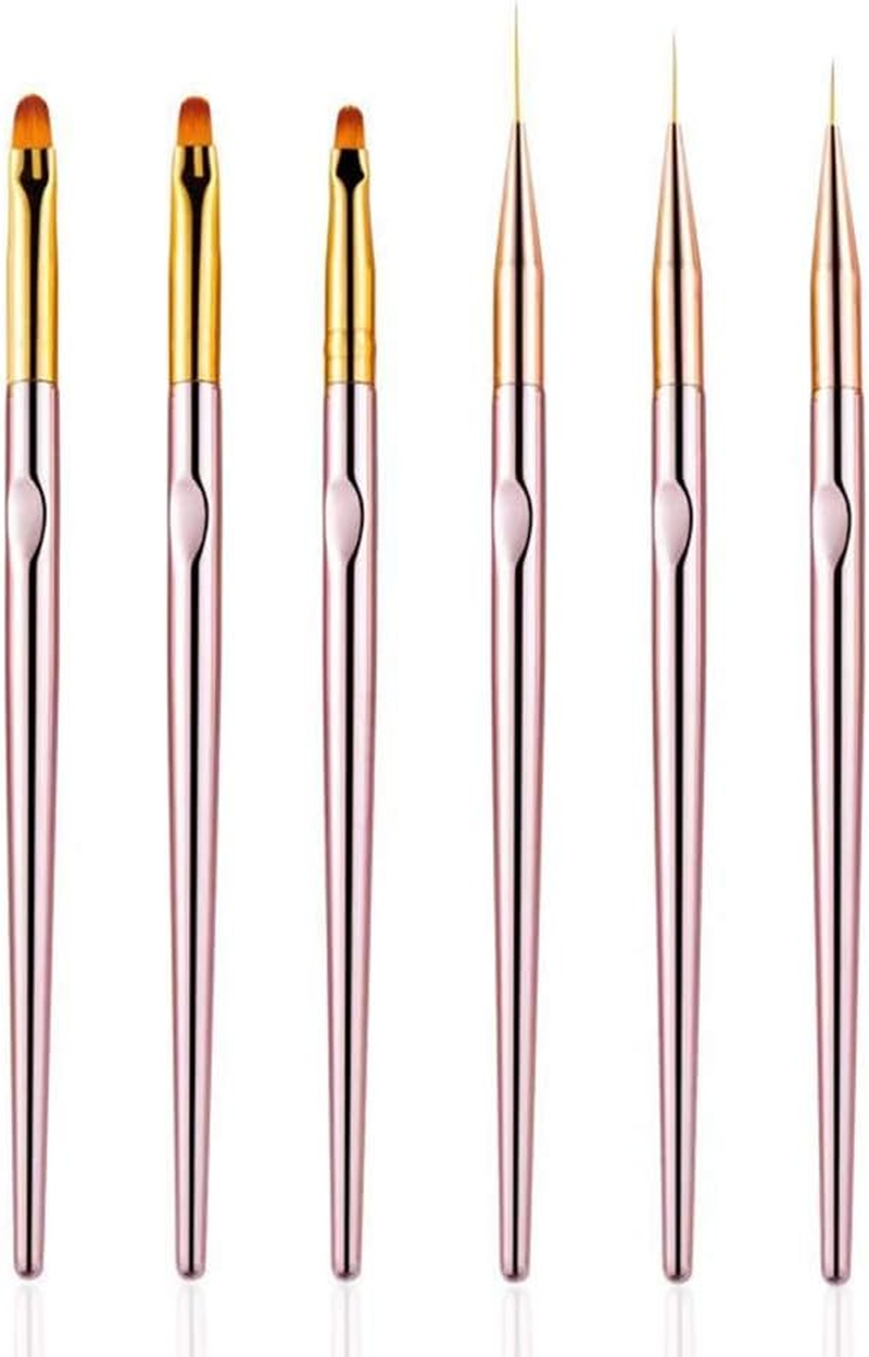 6PCS Nail Art Liner Brushes Set, UV Gel Acrylic Nail Art Drawing Painting Brushes Rose Gold Handle French Stripe Lines Painting Nail Pens