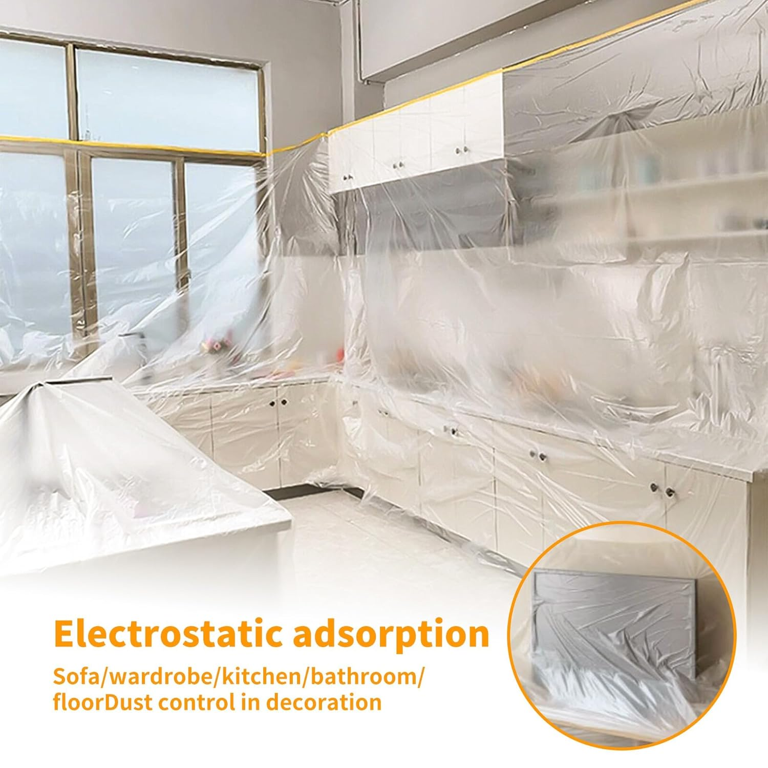 2 Pcs Pre-Taped Masking Film, 118 in X 65 Feet Rolls Painters Plastic with Tape and Drape, Paint Adhesive Protective Film Roll for Covering Skirting Frames and House Decoration Furniture image number 1