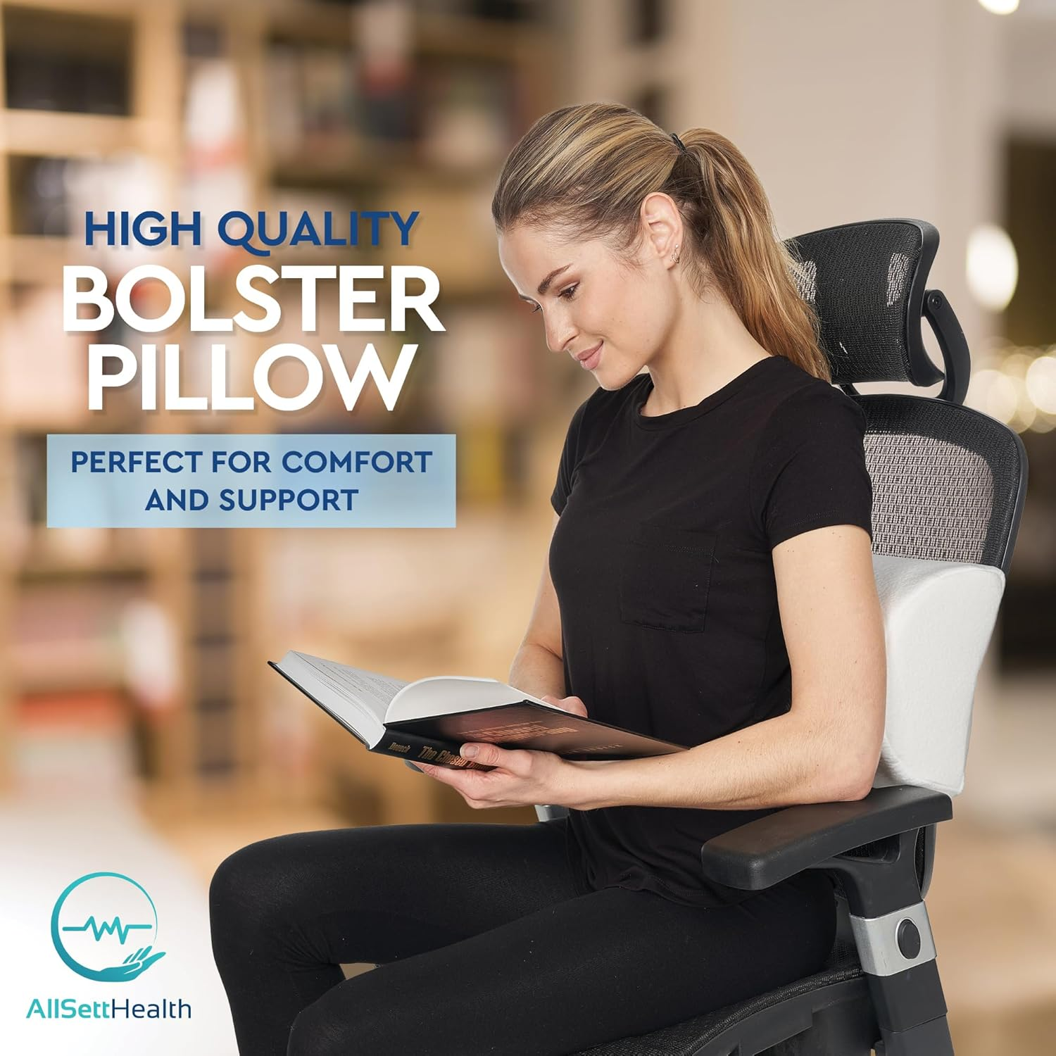 Allsett Health Half Moon Bolster Pillow for Legs, Back and Head (2 Pack) Semi Roll for Ankle and Foot Comfort with White Cotton Machine Washable Cover | Premium Memory Foam | 2 Pillow System image number 2