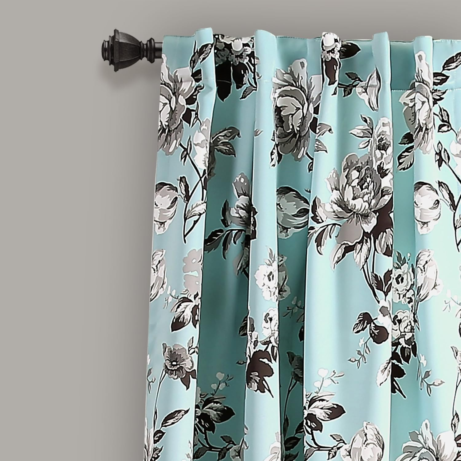 Lush Decor Tania Curtains | Floral Garden Room Darkening Window Panel Set for Living, Dining, Bedroom (Pair), 84&rdquo; X 52&rdquo;, Blue and Gray, 84" X 52" image number 3