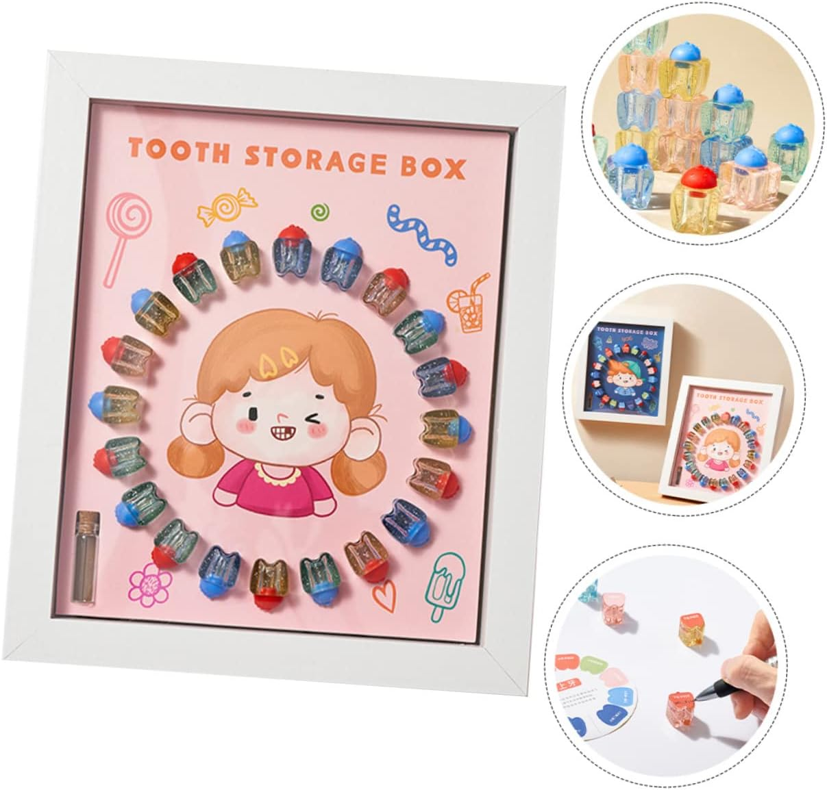 GALPADA Baby Tooth Box and Keepsake Case for Kids Crystal Design, White Frame Small Princess Style, Baby Teeth Holder and Memorial Storage for Boys and Girls image number 5