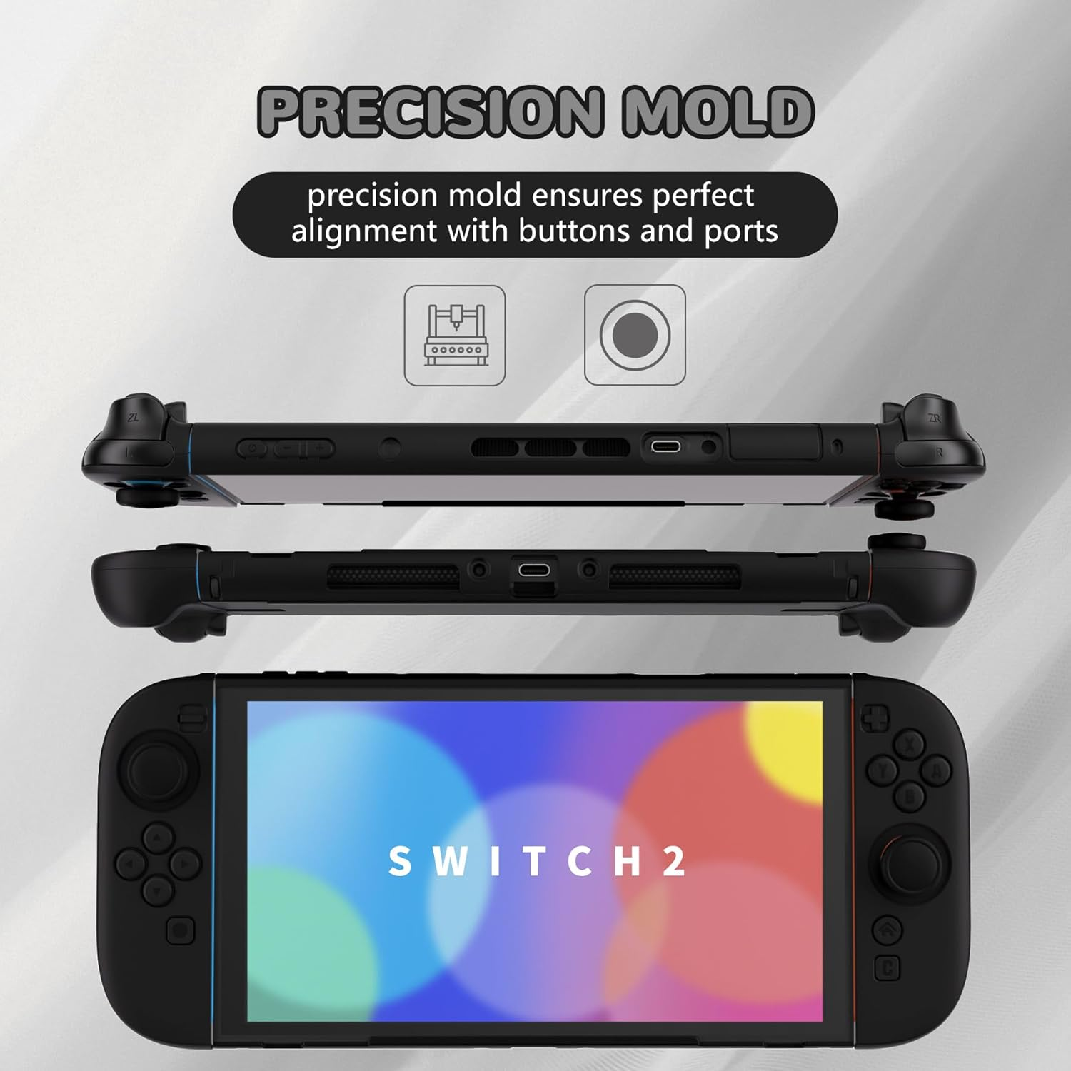 Playvital Solid Color Series Protective Case for Nintendo Switch 2, Anti-Scratches Hard Shell Dockable Grip Cover with Extra Foldable Stand & Thumb Grips for Nintendo Switch 2 - Black image number 6