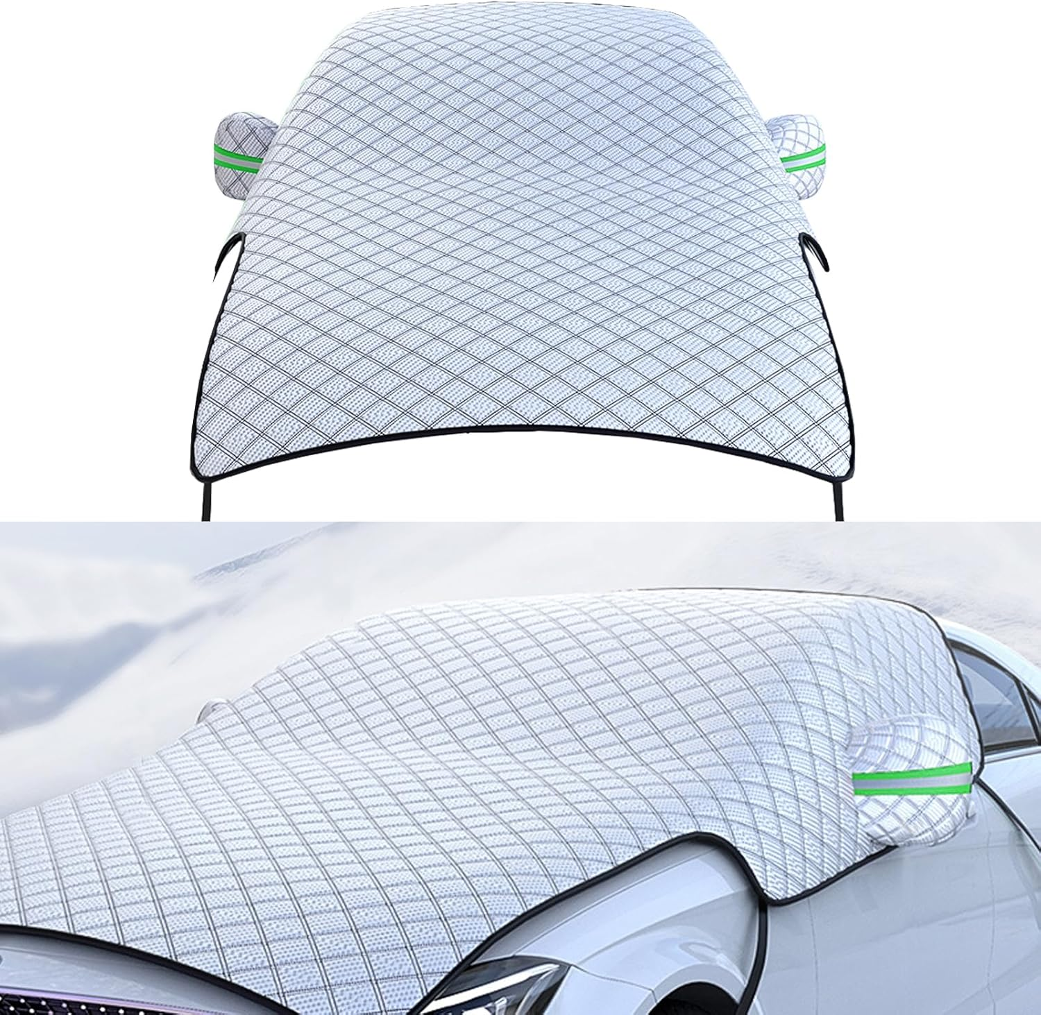 1 PC Car Half Car Cover Sunshade, Windshield Hood All-Season Protection Waterproof Dustproof Frostproof Portable Car Cloth, Outdoor Indoor Foldable Protective Cover, Universal for Cars (Silver)