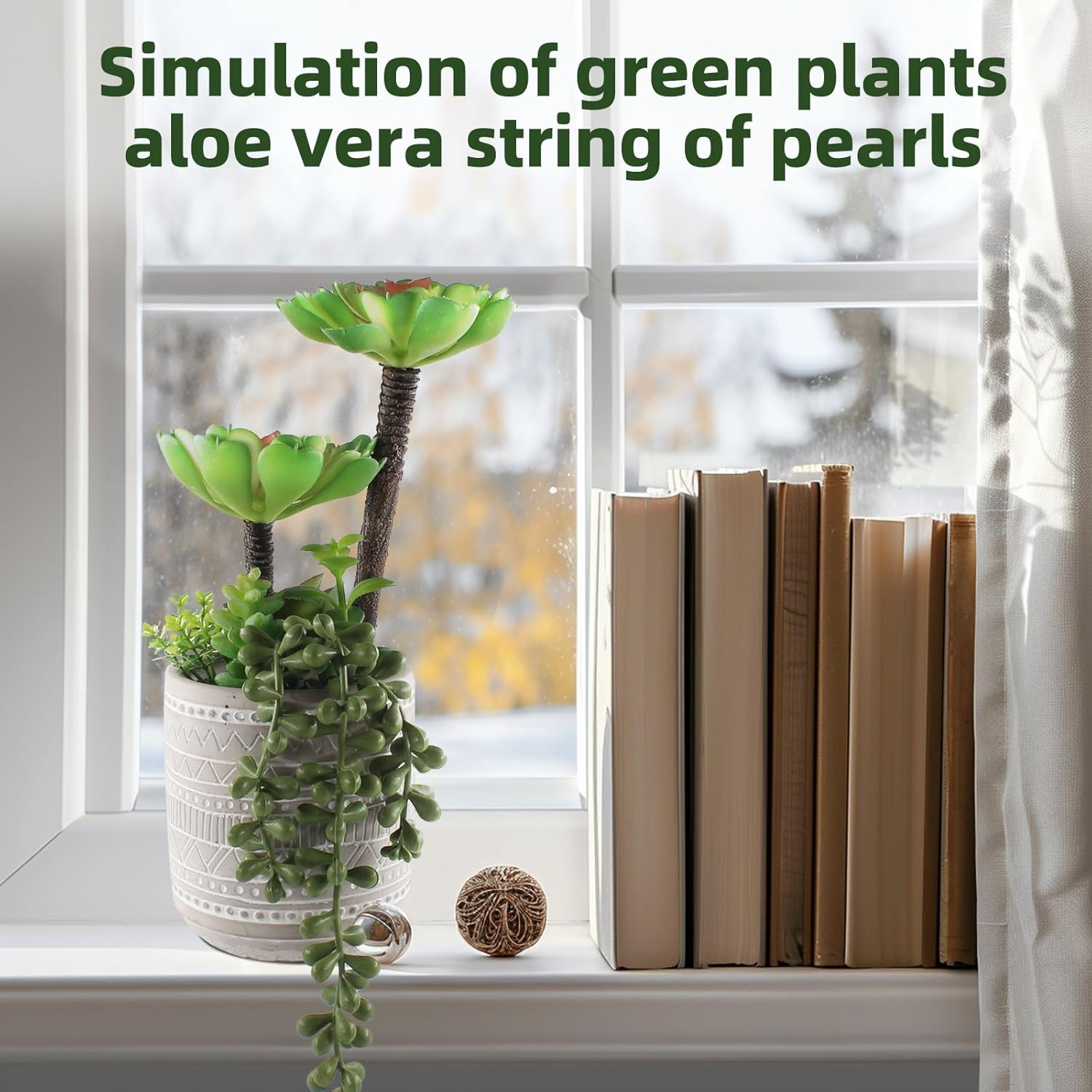 Artificial Succulents 11 Inch Fake Green Plants Premium Realistic Textured Faux Succulents String of Pearls Potted Ceramic Plant for Home Decor Table Centerpiece ﻿ image number 3