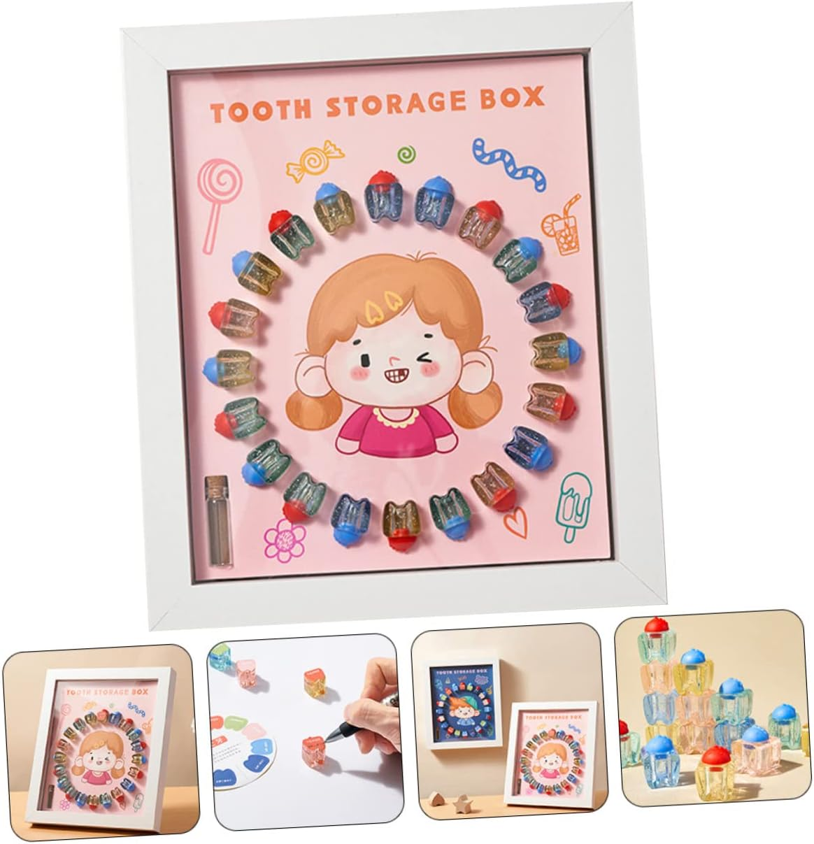 Baby Tooth Keepsake Box Tooth Container for Kids with White Frame Storage Case for Boys and Girls image number 1